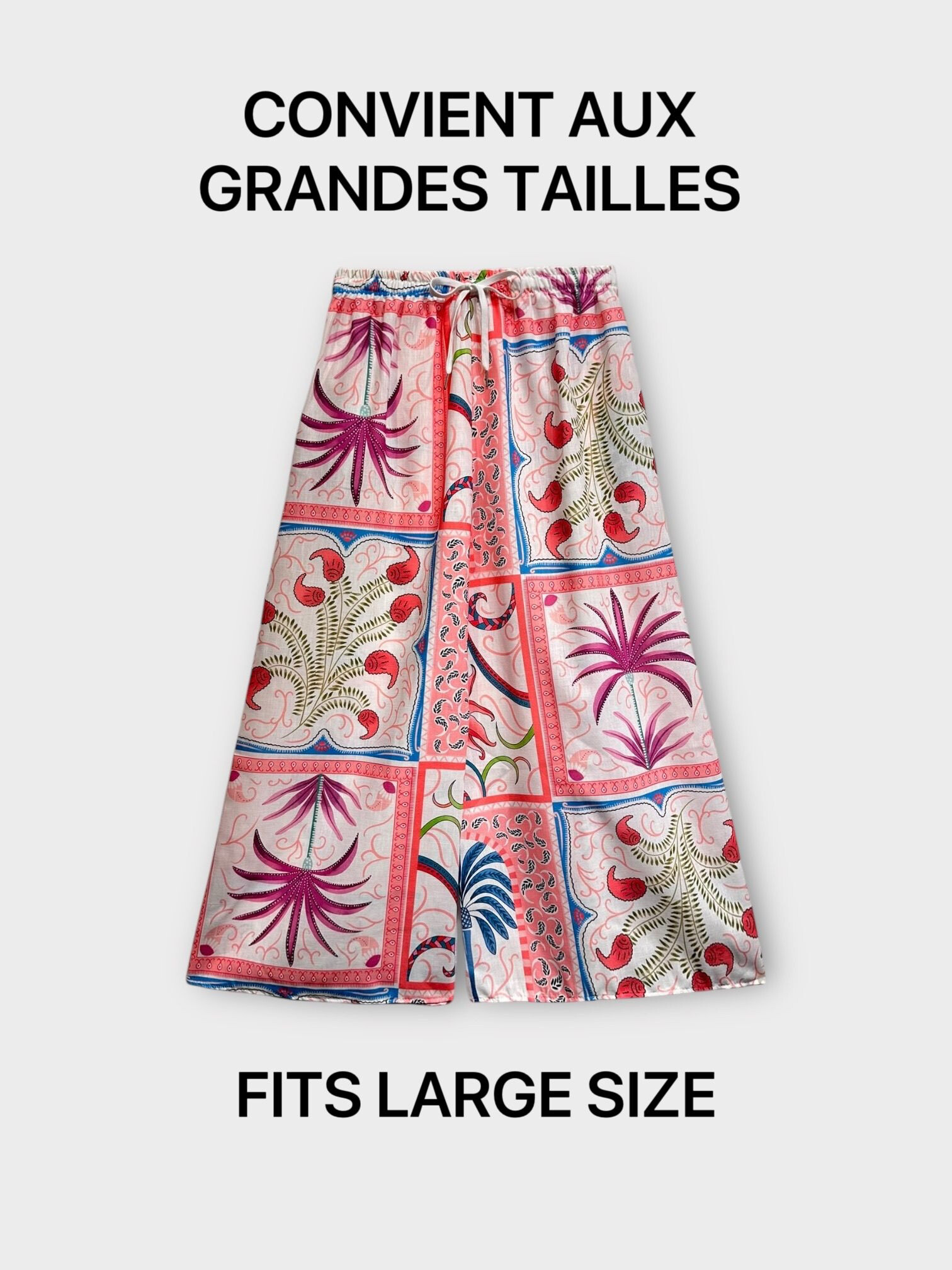 Mayorista LAFÉEROSE - Efecto de pantalones de algodón largo enlaces con piernas grandes estampado bohemio - gran tamaño