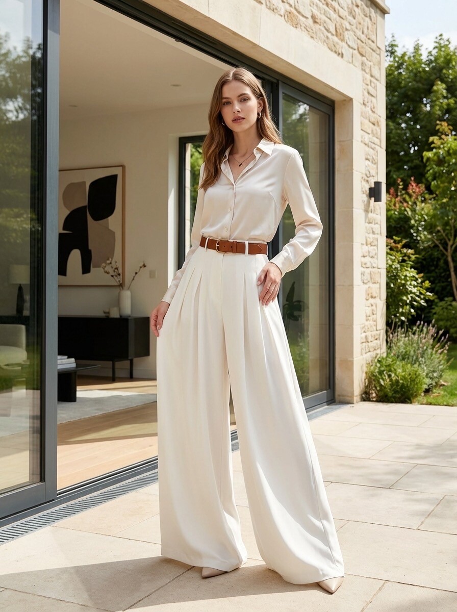 Grossiste LAFÉEROSE - Pantalon long fluide jambes larges coupe droite taille élastique à poches