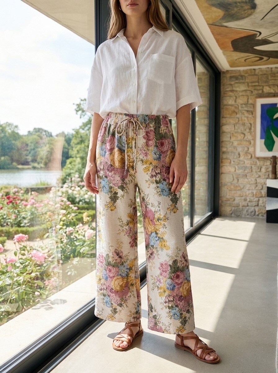 Grossiste LAFÉEROSE - Pantalon Fluide Imprimé Floral – Style Boho-Chic