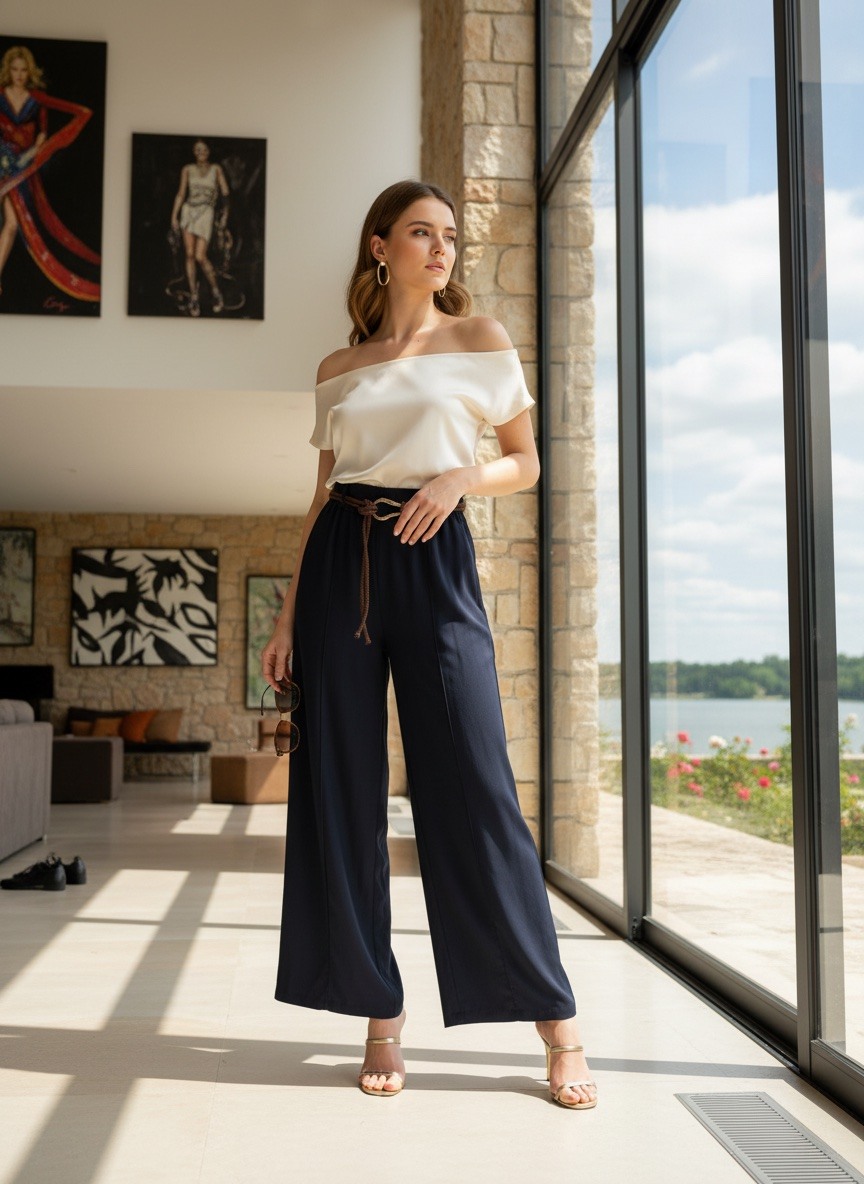 Grossiste LAFÉEROSE - Pantalon en lin et viscose fluide à poches et ceinture