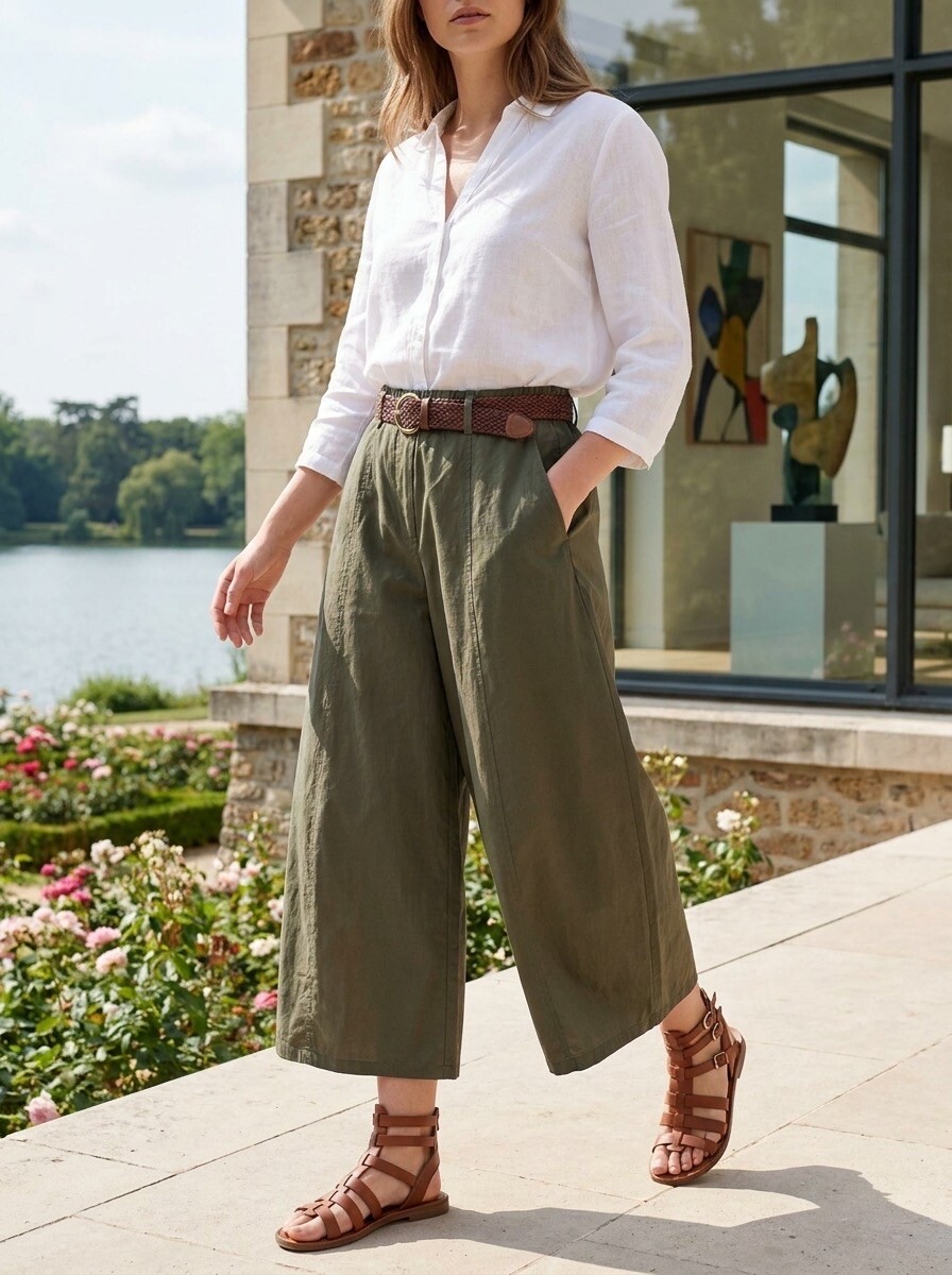 Großhändler LAFÉEROSE - Fließender Baumwoll-Culotte-Rock mit Gürtel