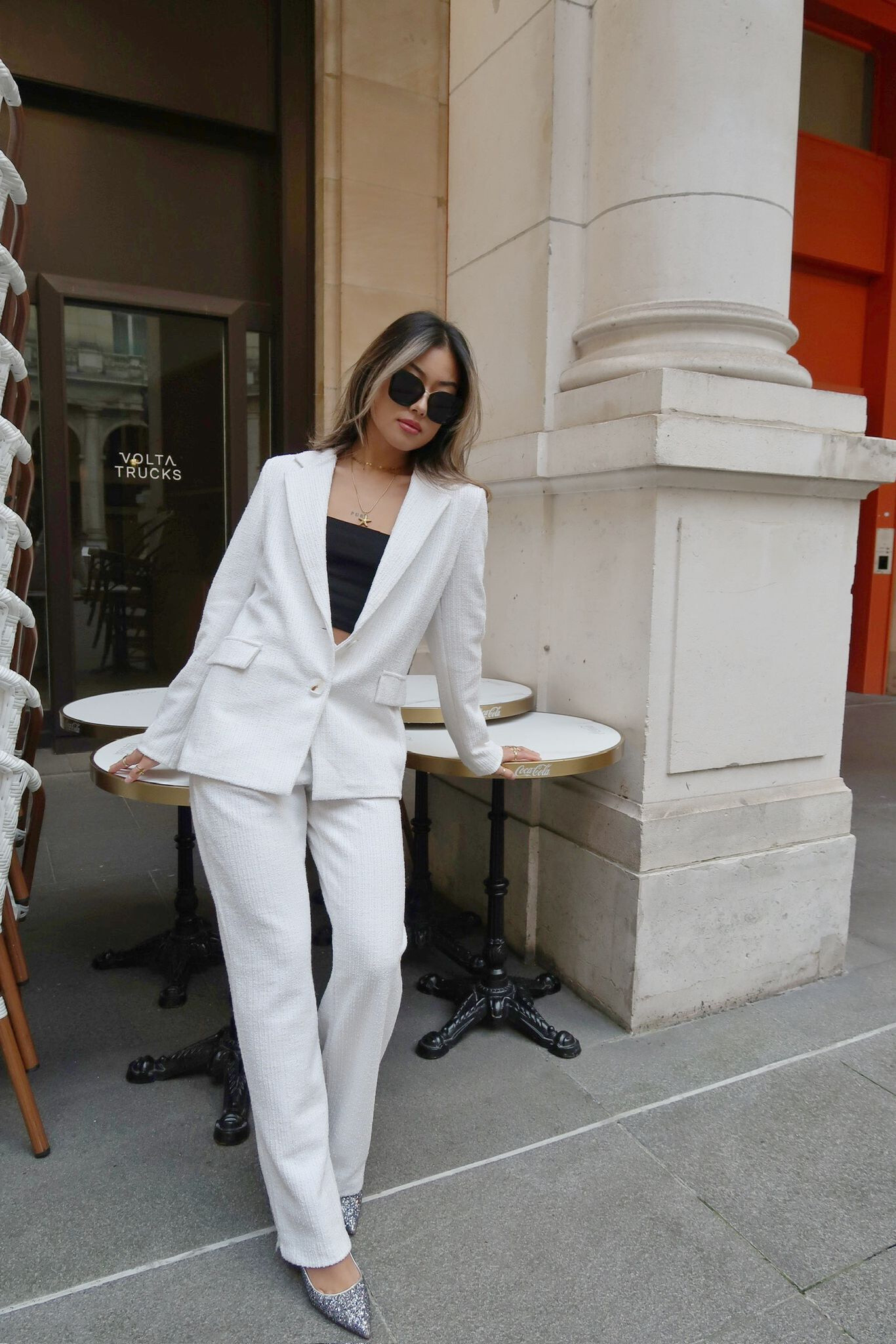 Grossiste LAFÉEROSE - Pantalon long en tweed en coton coupe droite évasé avec poches - chic élégant