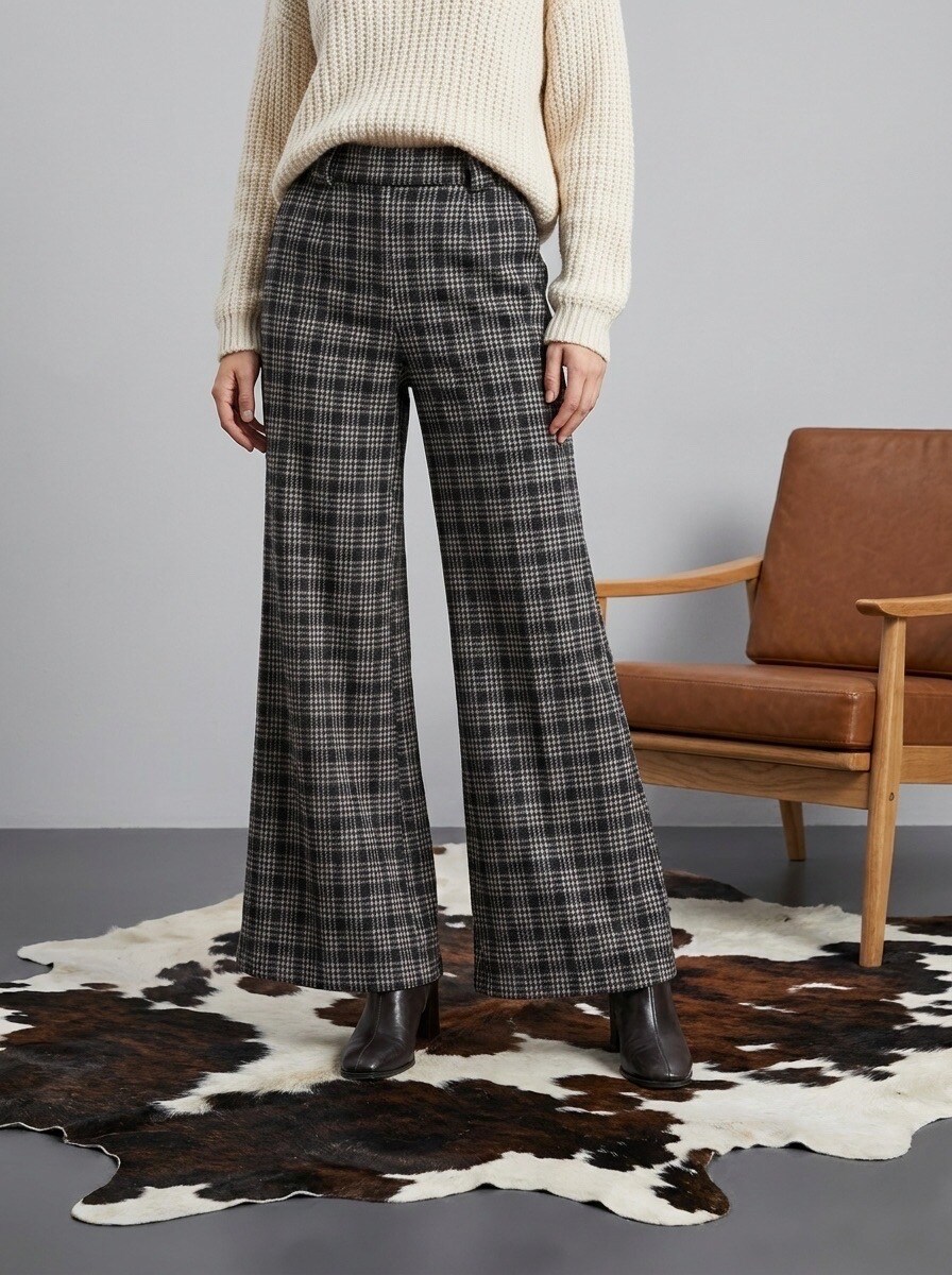 Wholesaler LAFÉEROSE - LONG CHECKED TROUSERS BOW BELT WIDE LEG ELEGANT CHIC