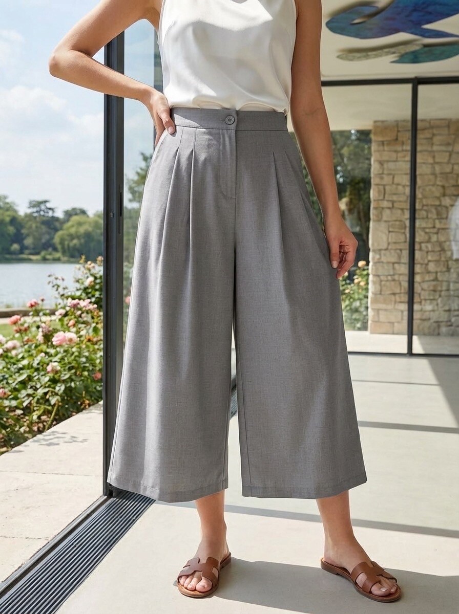 Mayorista LAFÉEROSE - Pantalones fluidos de medio largo con elegantes pantalones y botones elegantes