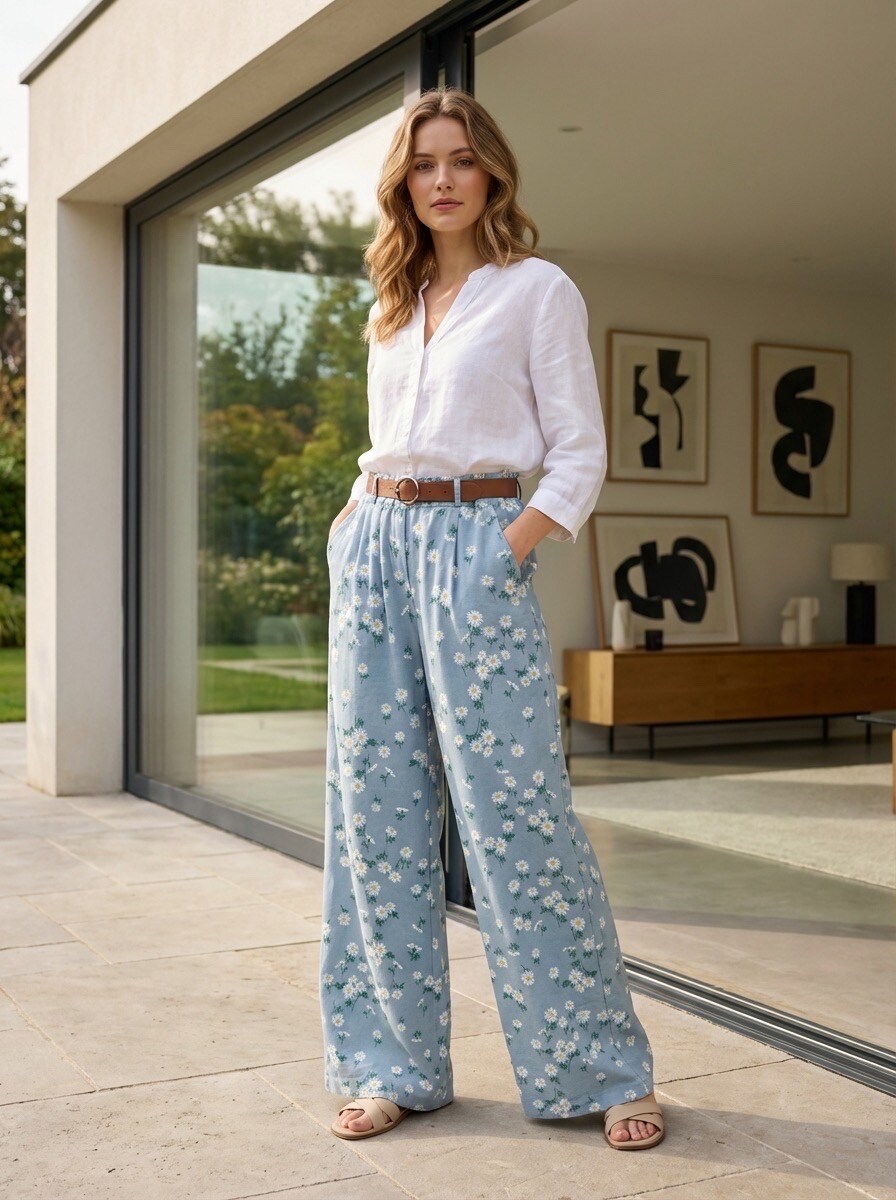 Mayorista LAFÉEROSE - Pantalones líquidos largos de fluido en algodón recto con bolsillos estampados
