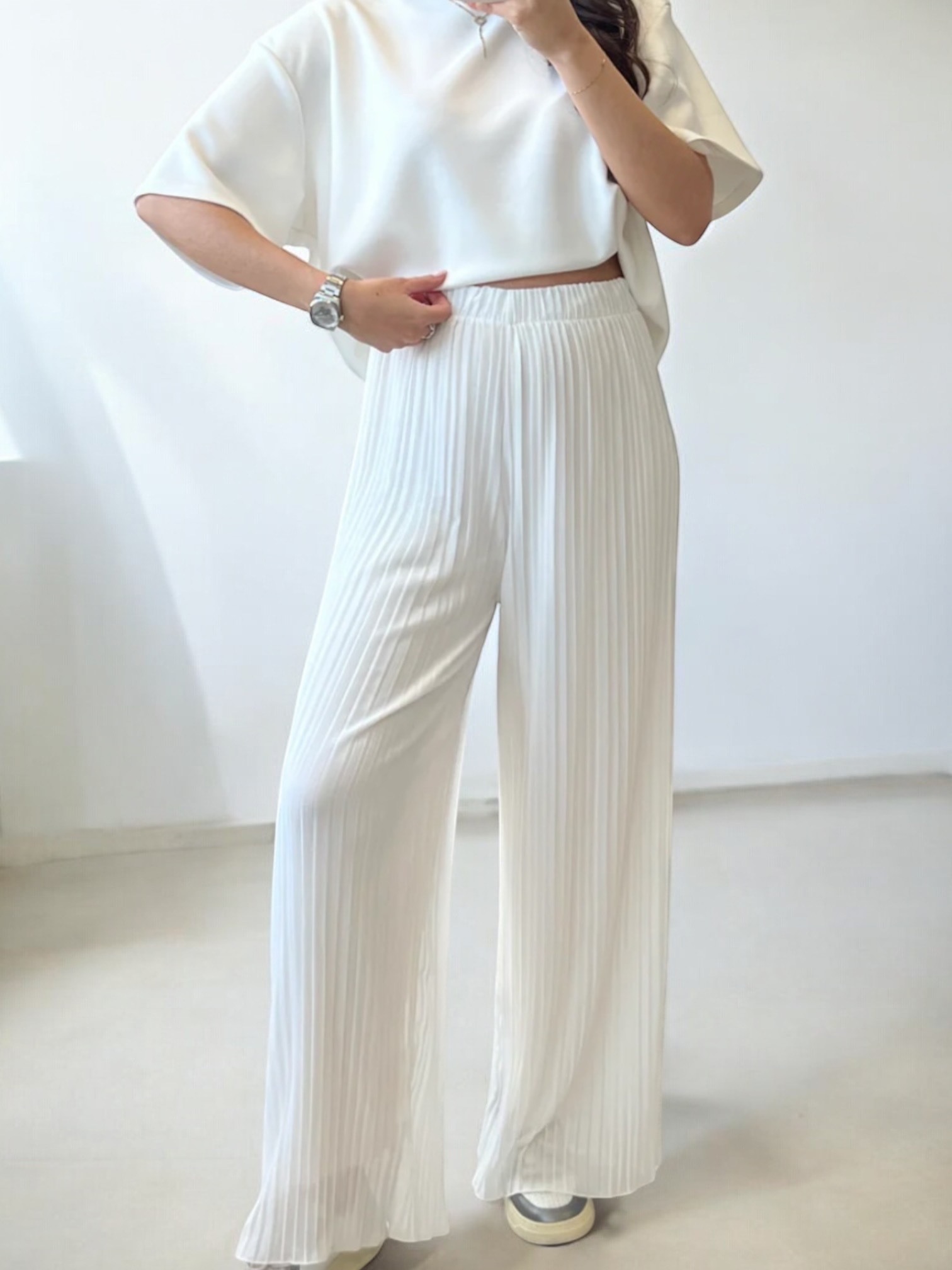 Grossiste LAFÉEROSE - Pantalon plissé fluide ample jambes larges avec doublure en viscose
