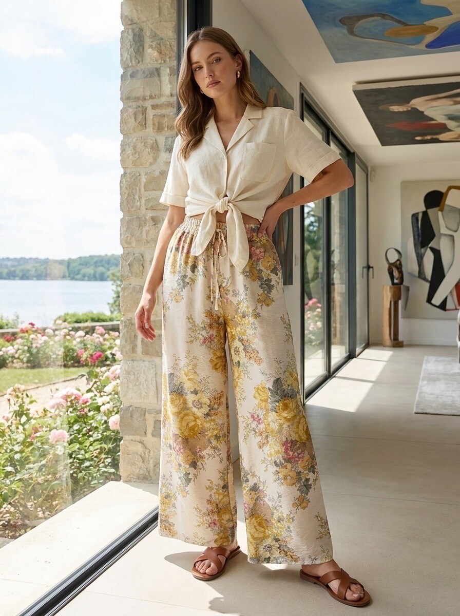 Wholesaler LAFÉEROSE - Flowy Floral Print Pants – Boho-Chic Style
