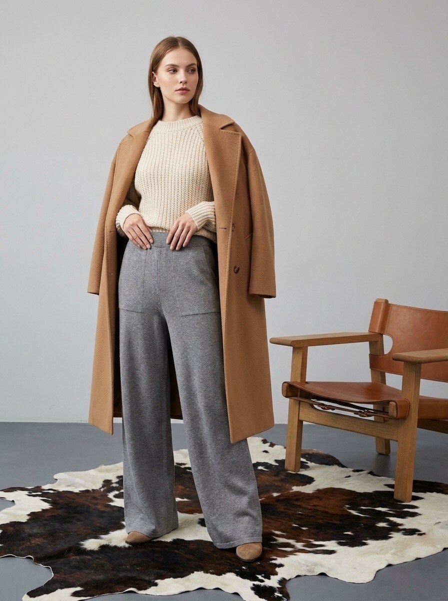 Grossiste LAFÉEROSE - PANTALON LONG EN MAILLE DOUCE ÉPAISSE JAMBES LARGES ÉVASÉ FLUIDE LAFÉErose