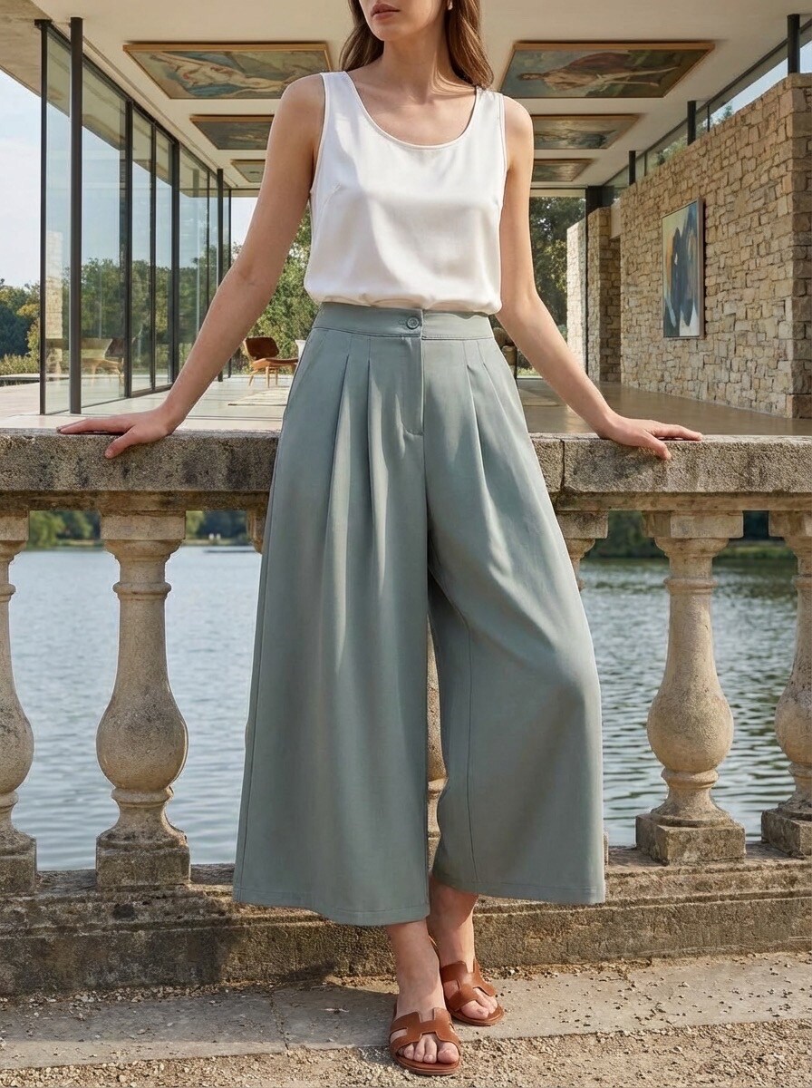 Grossiste LAFÉEROSE - Pantalon mi-long fluide à poches et boutons style pantacourt élégant chic