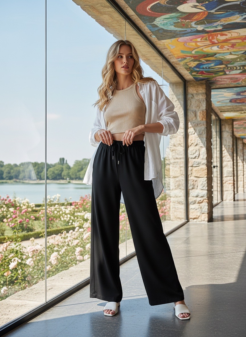 Wholesaler LAFÉEROSE - Long cotton pants with pockets, straight cut, slightly fluid flared pants