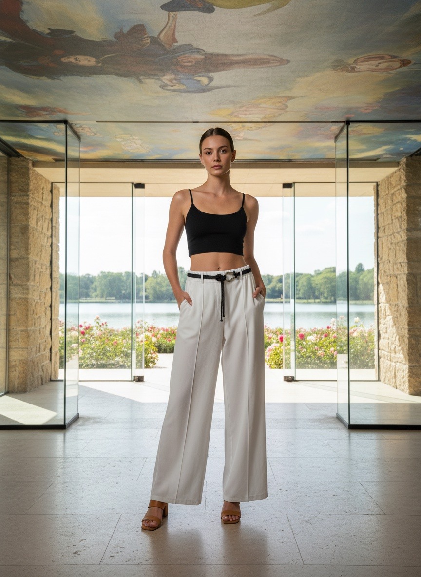 Grossiste LAFÉEROSE - Pantalon en lin et viscose fluide à poches et ceinture