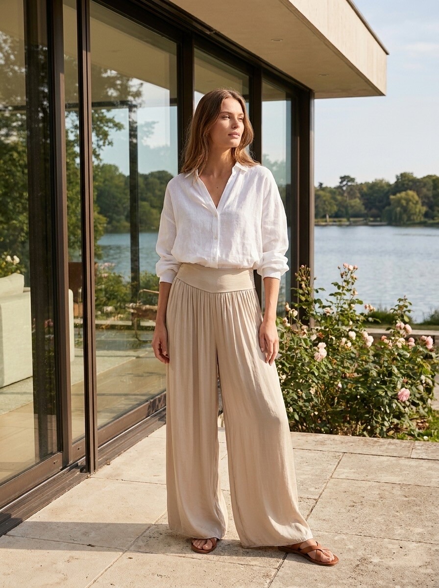 Grossiste LAFÉEROSE - Pantalon Large Fluide en Mélange Soie
