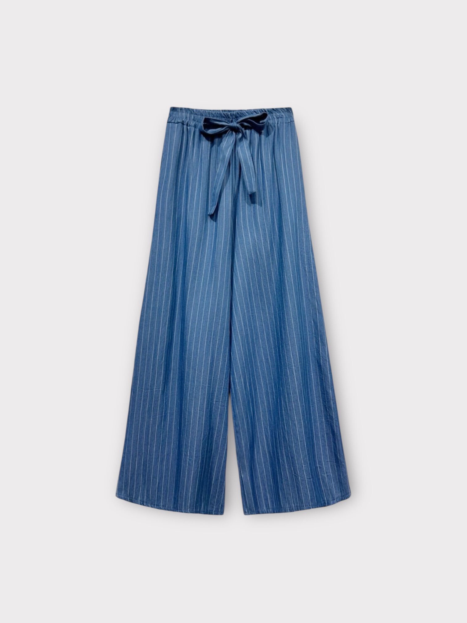 Grossiste LAFÉEROSE - Pantalon long en coton droit fluide évasé à rayures et poches, taille élastique