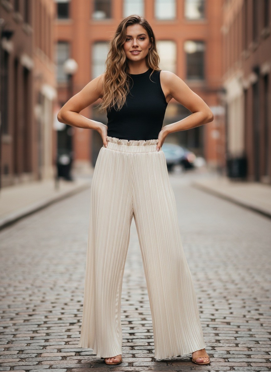 Grossiste LAFÉEROSE - Pantalon Plissé Fluide