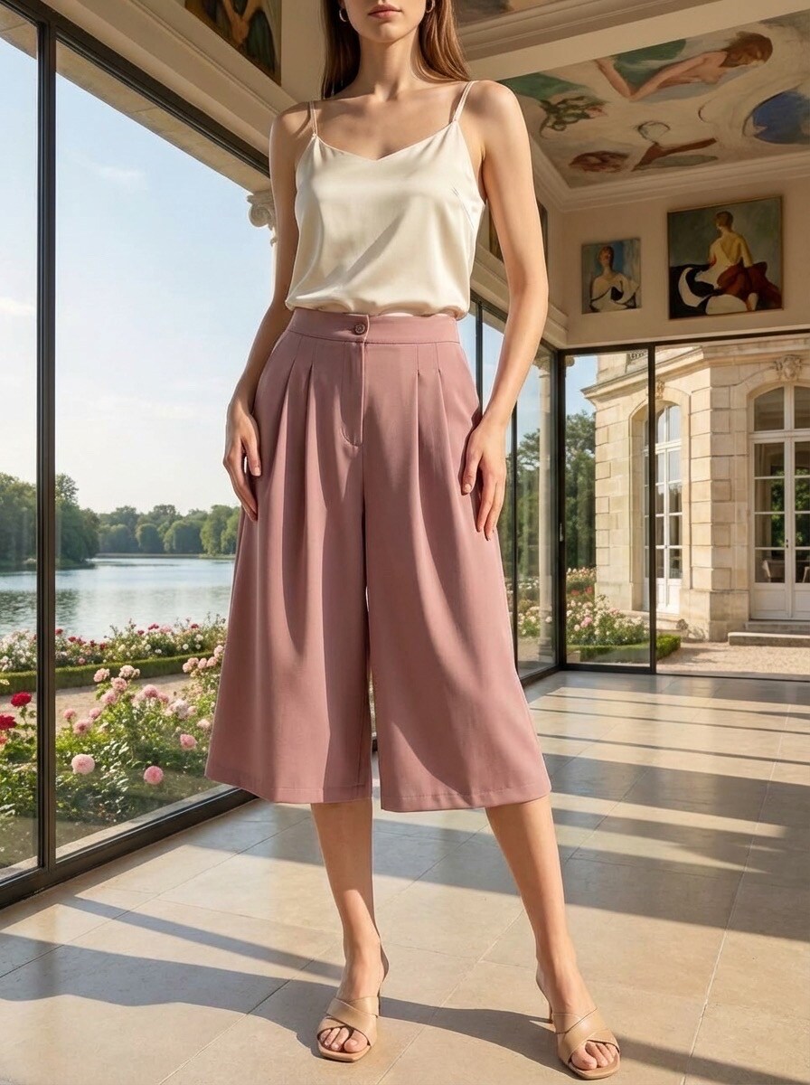 Großhändler LAFÉEROSE - Flüssige mittenlange Hosen mit eleganten schicken Hosen und Knöpfen