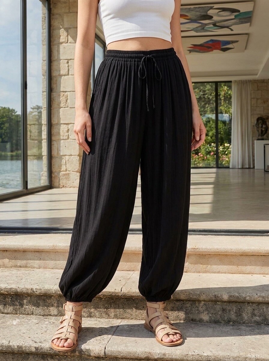 Mayorista LAFÉEROSE - Pantalón fluido estilo jogger / pantalón harem ligero para mujer