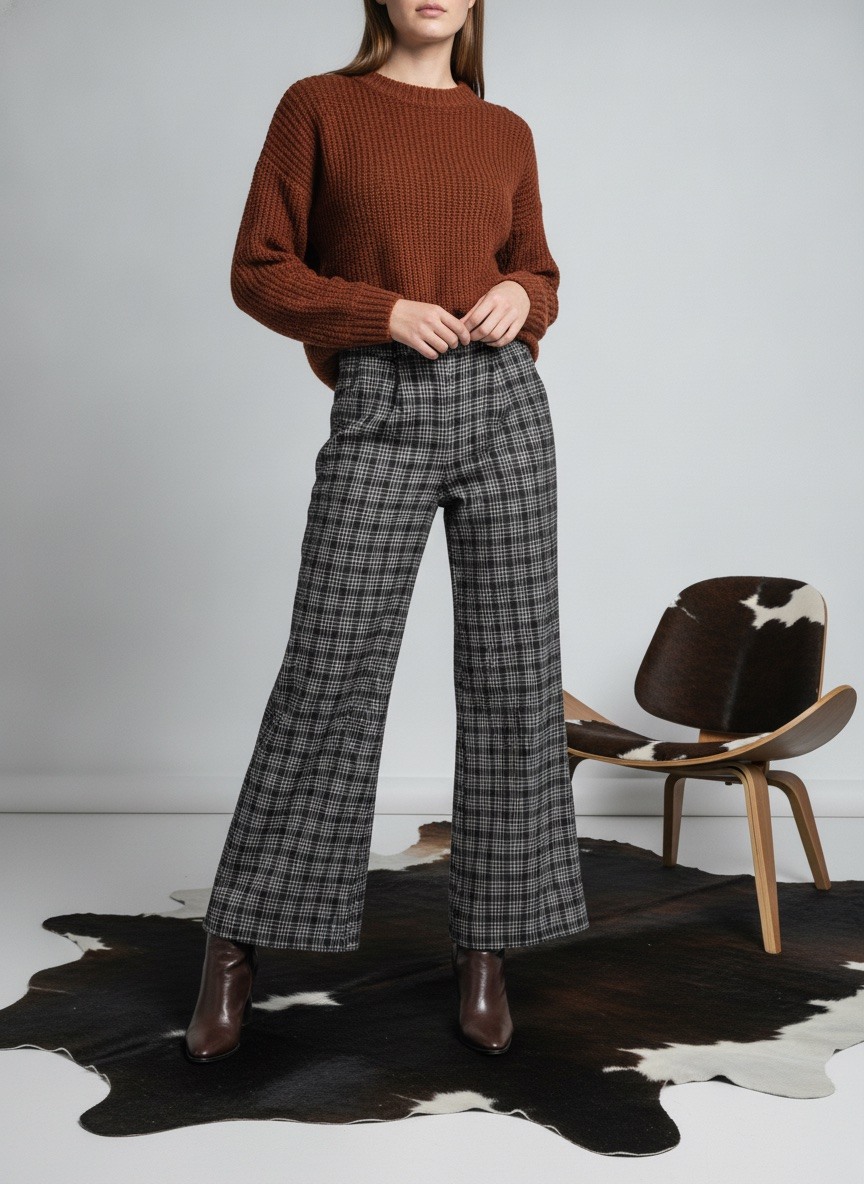 Großhändler LAFÉEROSE - LANGE KAROHOSE, SCHLEIFE, GÜRTEL, BREITES BEIN, ELEGANTER CHIC