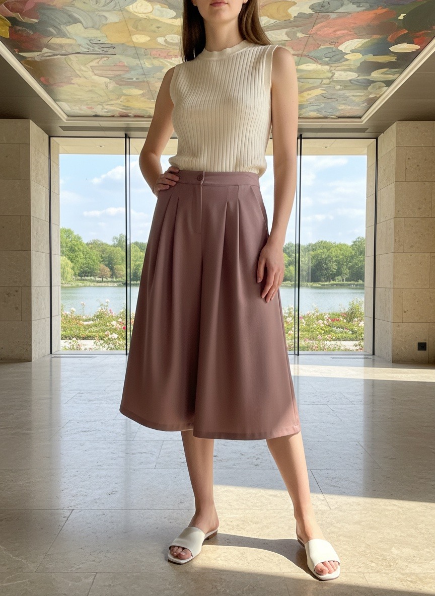 Grossista LAFÉEROSE - Pantaloni fluidi a metà lunga con pantaloni e bottoni eleganti chic