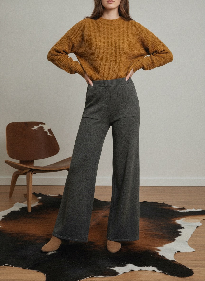 Grossiste LAFÉEROSE - PANTALON LONG EN MAILLE DOUCE ÉPAISSE JAMBES LARGES ÉVASÉ FLUIDE LAFÉErose