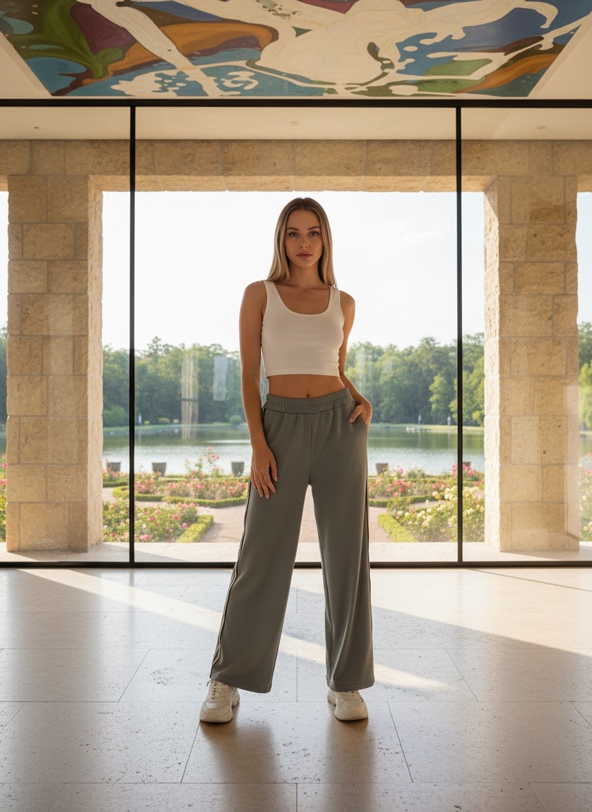 Wholesaler LAFÉEROSE - Long pants with pockets in cotton with band details with rhinestones and spring stripes