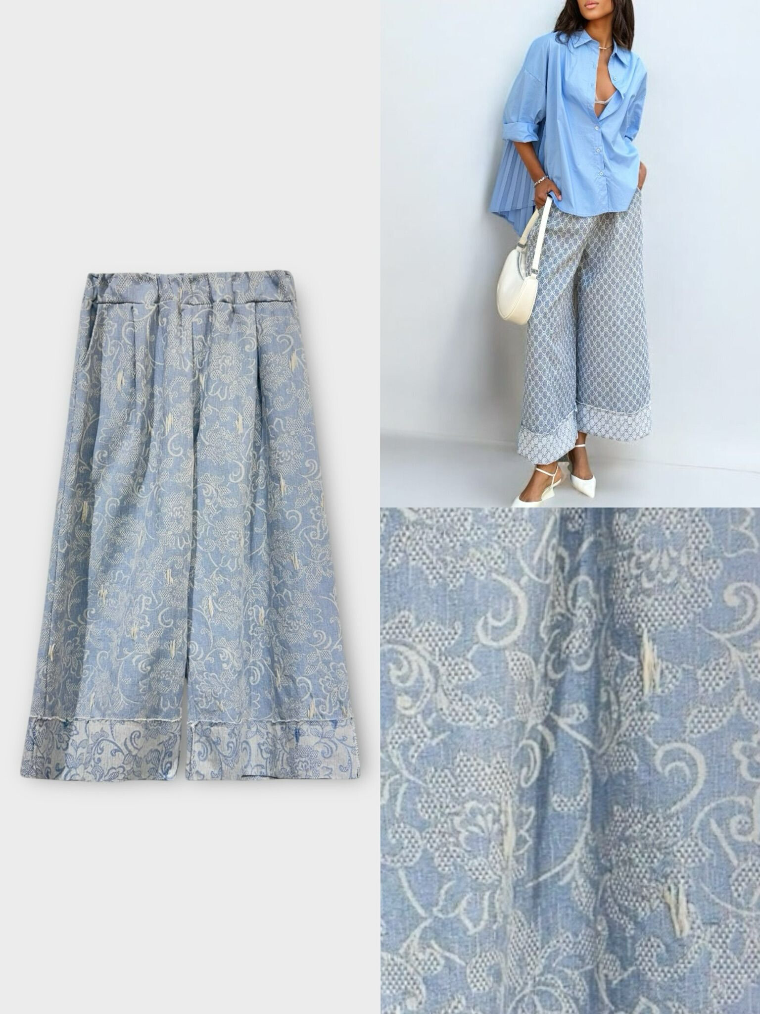Mayorista LAFÉEROSE - Pantalones de jacina larga en algodón estampado Jacquard Palazzo con bolos con bolsillos