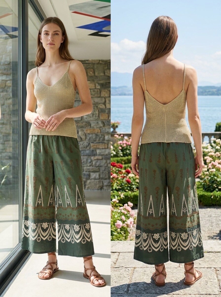 Grossiste LAFÉEROSE - Pantalon 100% coton imprimé à poches - style pantacourt