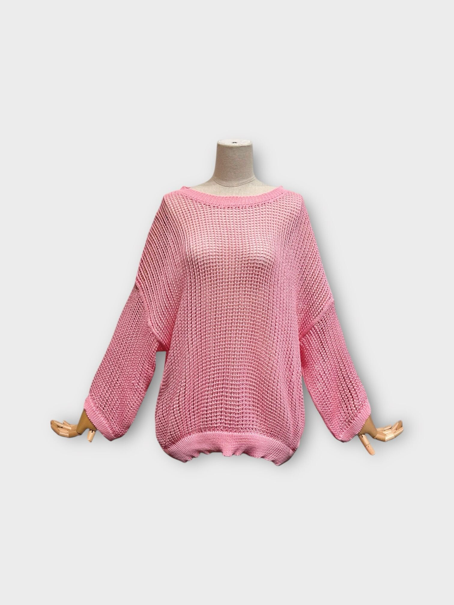 Mayorista LAFÉEROSE - Suéter de crochet superior en mangas largas de cuello redondo 100% viscosa individual de gran tamaño