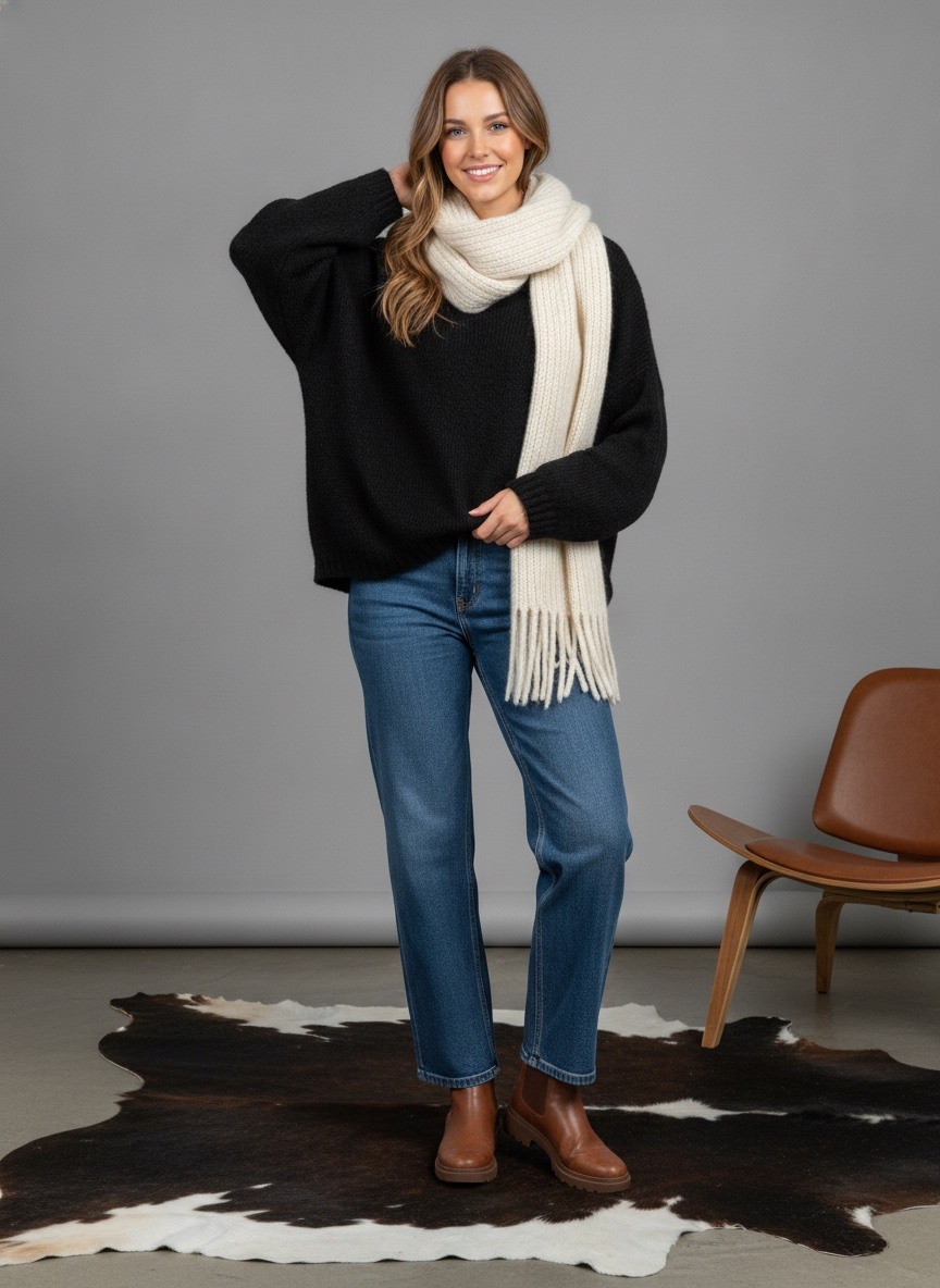 Großhändler LAFÉEROSE - Übergroßer, langärmliger Pullover aus Woll-Viskose-Mischung mit V-Ausschnitt