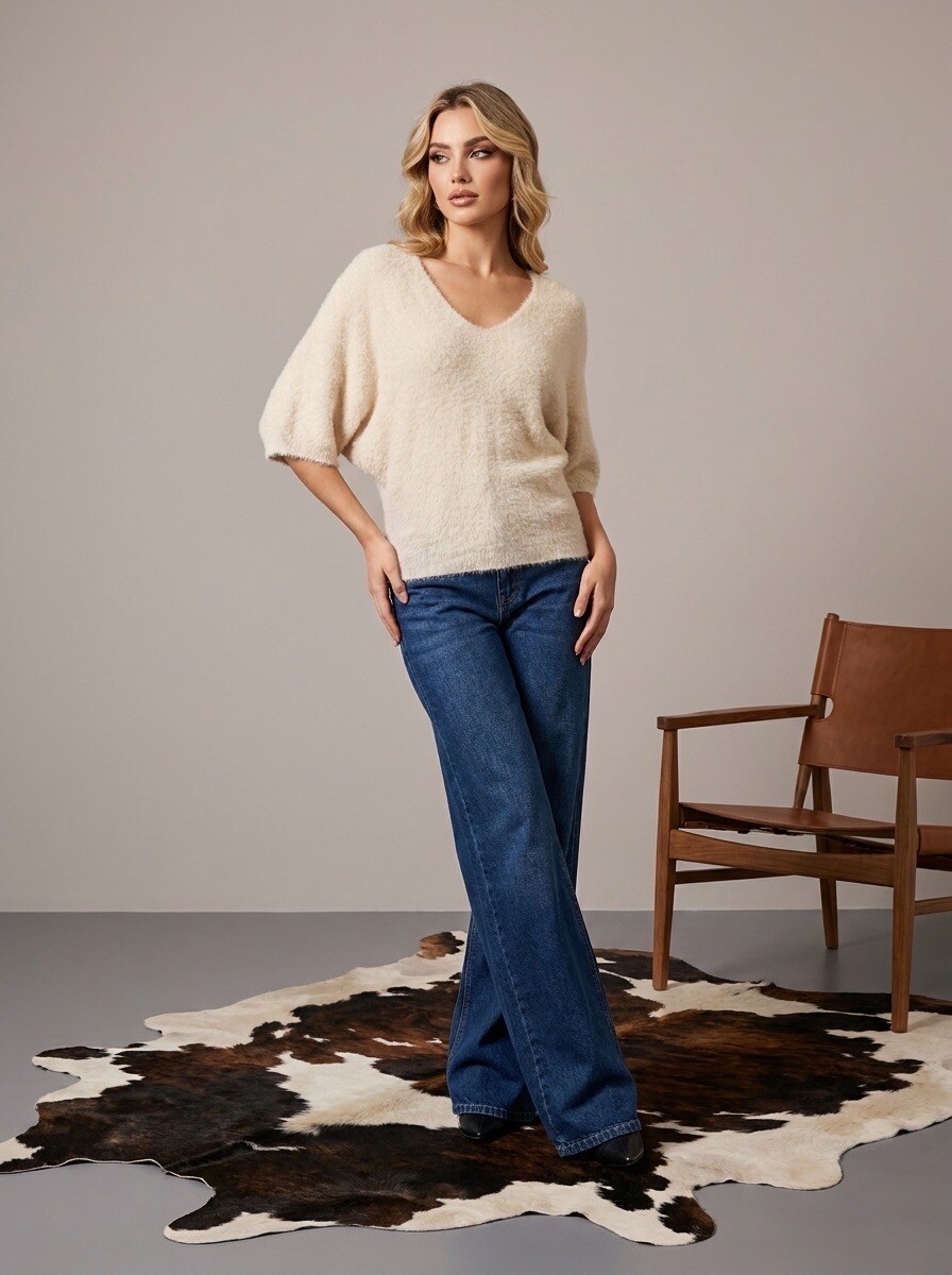 Grossiste LAFÉEROSE - PULL TOUT DOUX COL V MANCHES TROIS QUART, PLUS CONFORTABLE QUE LA LAINE