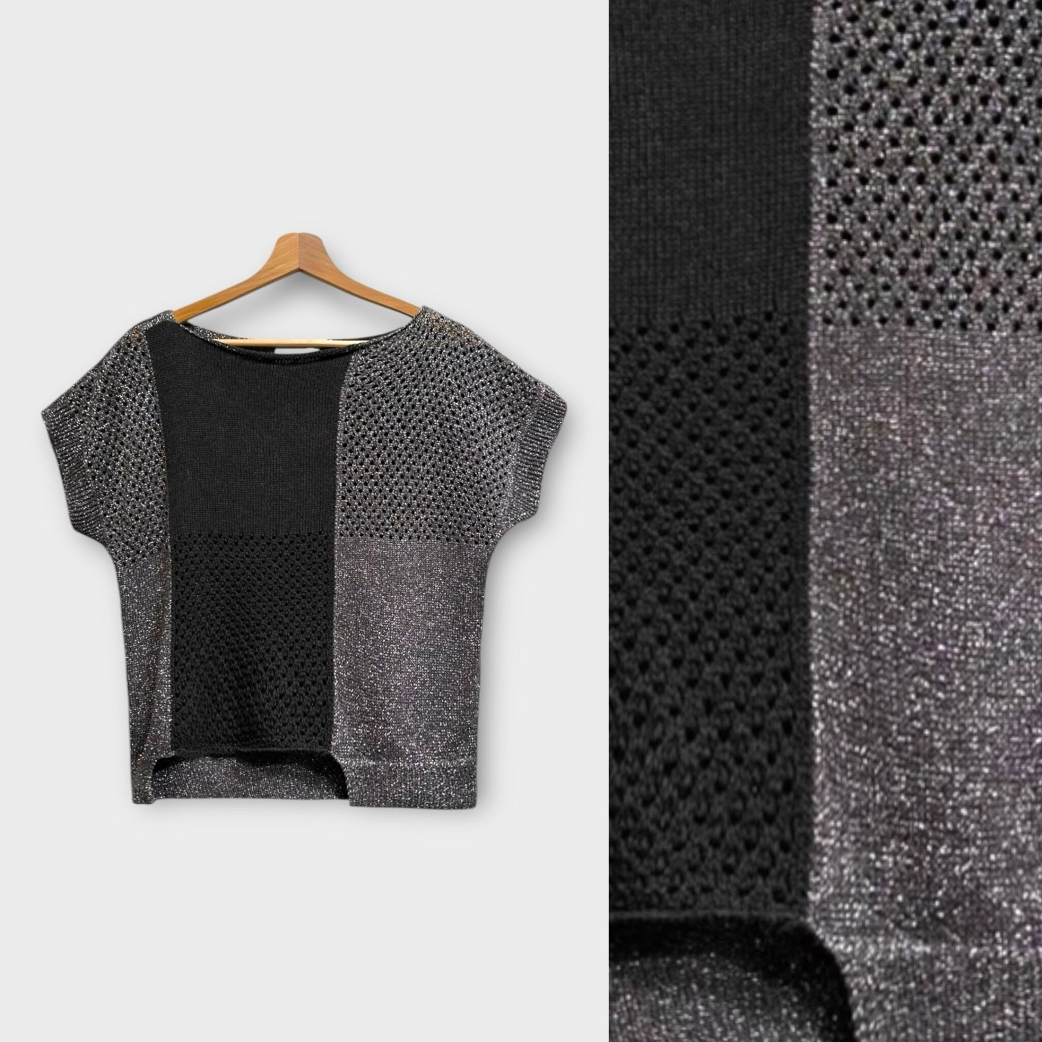 Wholesaler LAFÉEROSE - Cotton crochet sweater and soft viscose with short flared sleeves sparkling