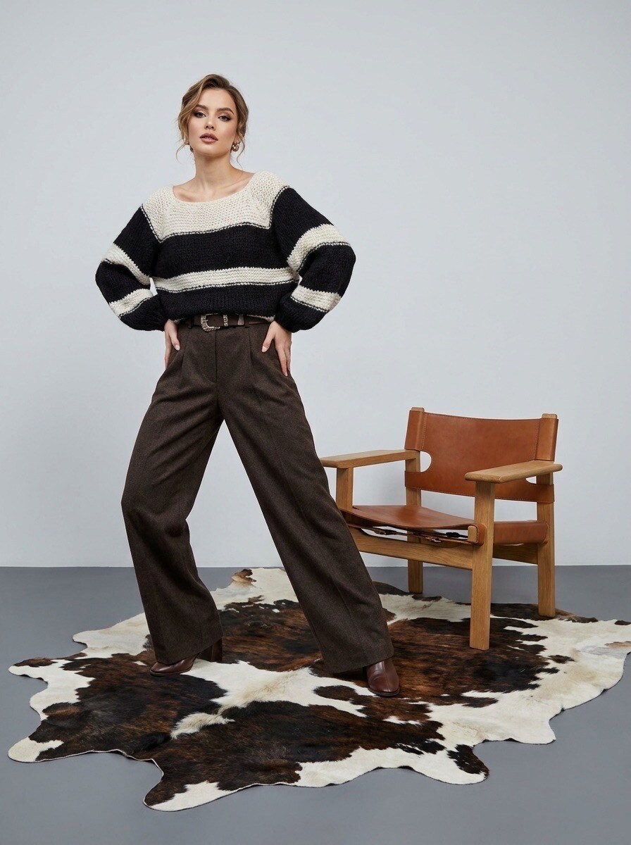 Grossista LAFÉEROSE - MAGLIA IN LANA A RIGHE TOP COLLO A BARCA BARDOT NUOVA TENDENZA AUTUNNO INVERNO