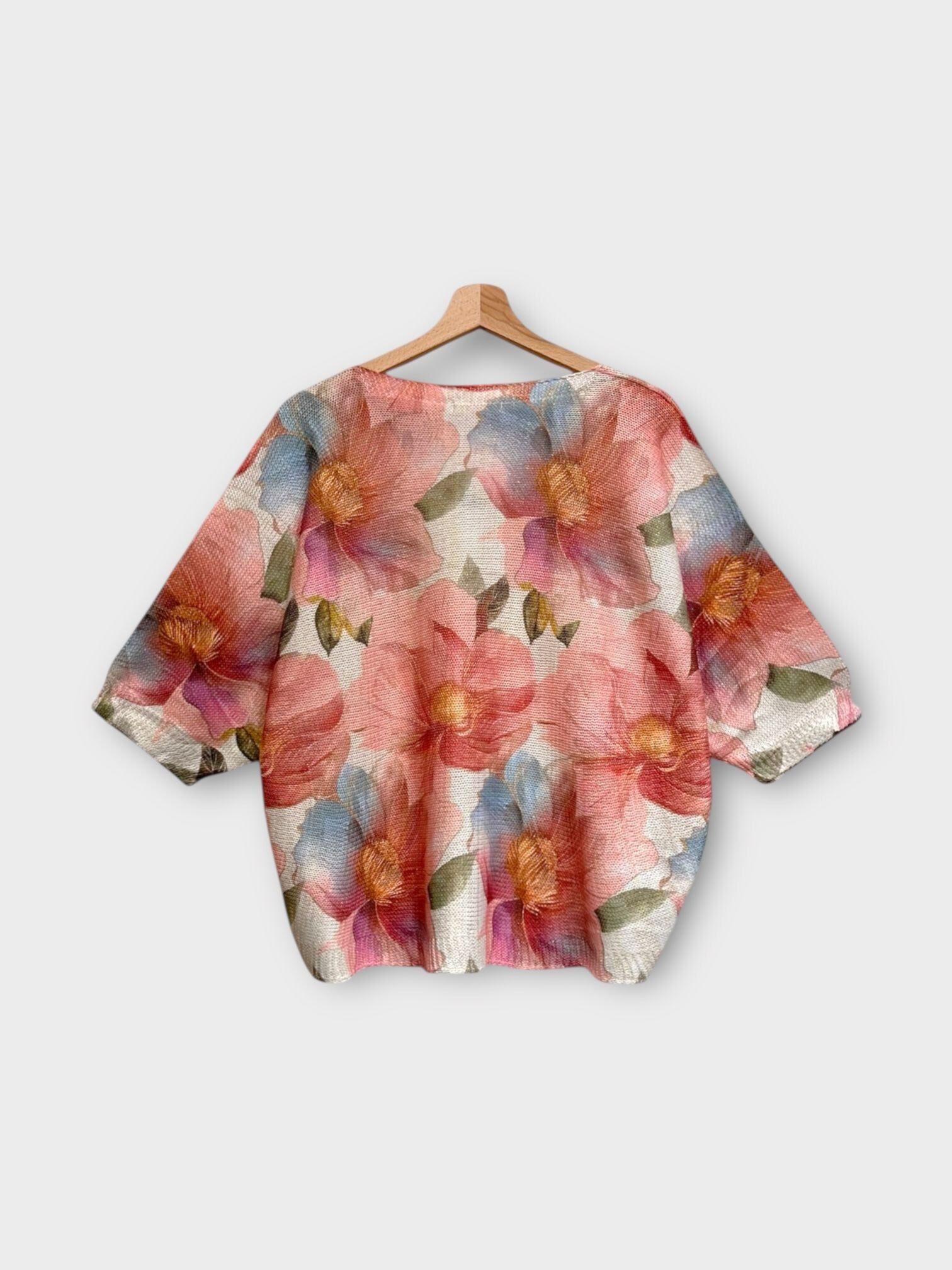 Grossiste LAFÉEROSE - Pull en crochet en viscose imprimé manches 3/4 - col V, oversize