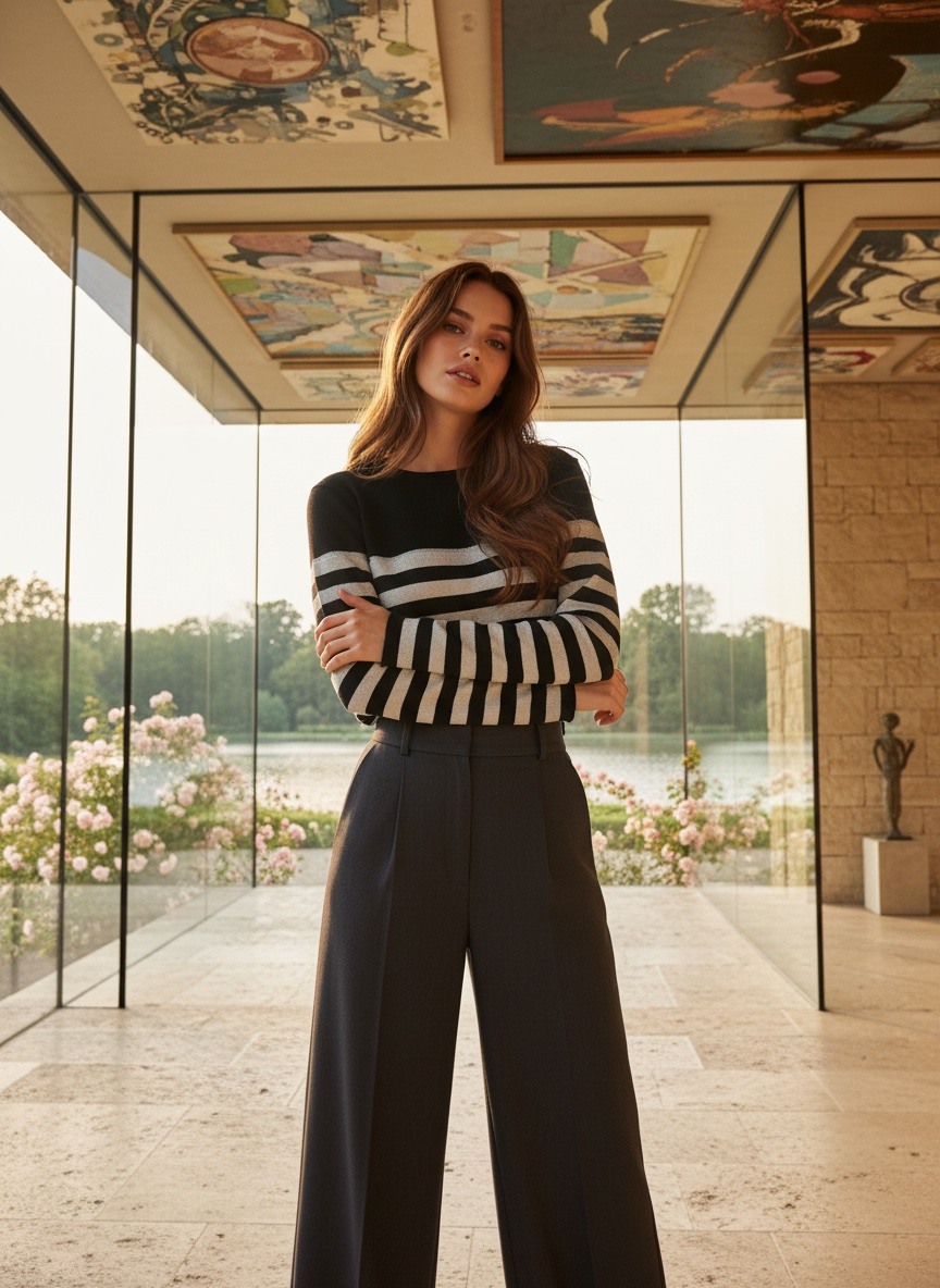 Grossiste LAFÉEROSE - Top pull fin fluide en viscose à rayures marinière  col rond manches longues