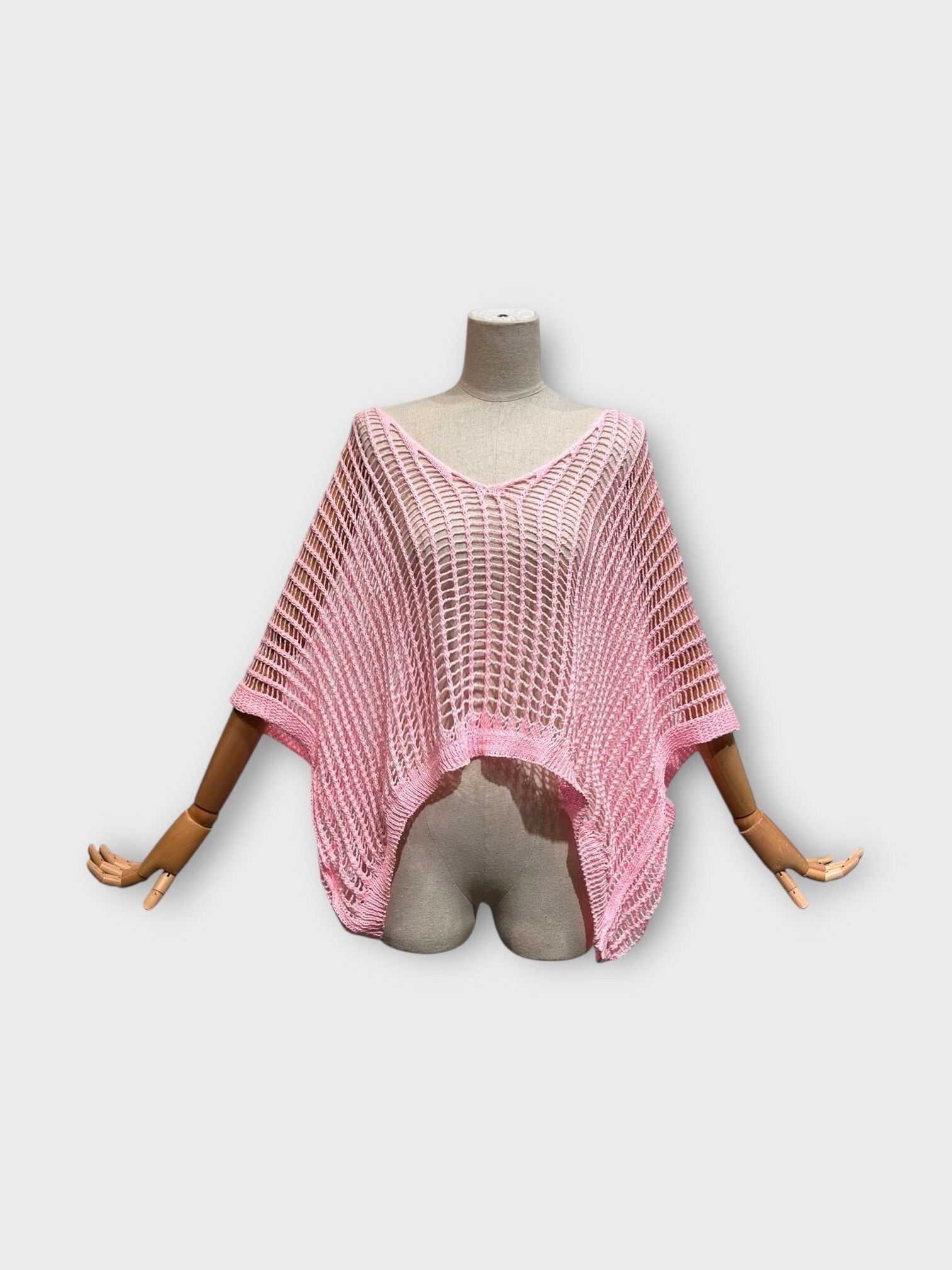 Grossista LAFÉEROSE - Alto -maglione di cotone aperto -Collar V -Ceck con punti larghi e sciolti, manici per pipistrelli