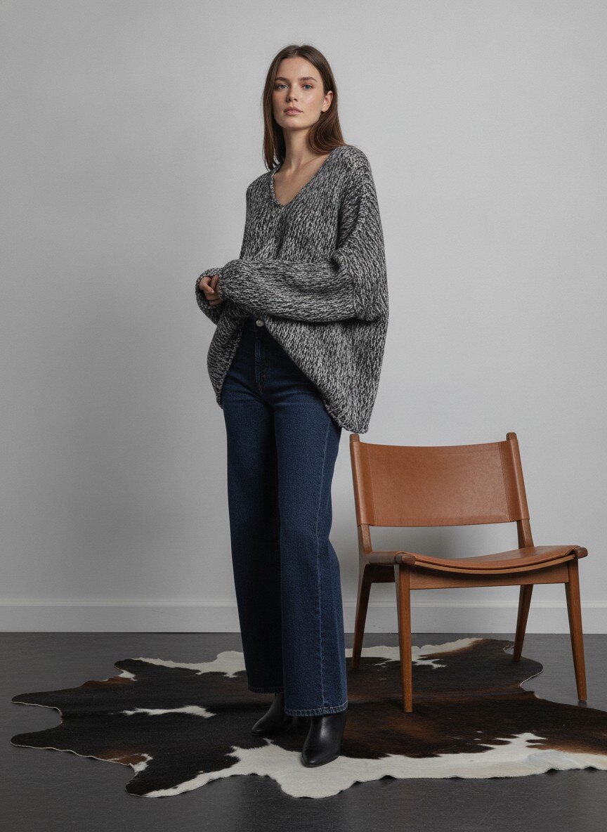 Mayorista LAFÉEROSE - Jersey oversize de mezcla de lana y viscosa con cuello de pico y manga larga