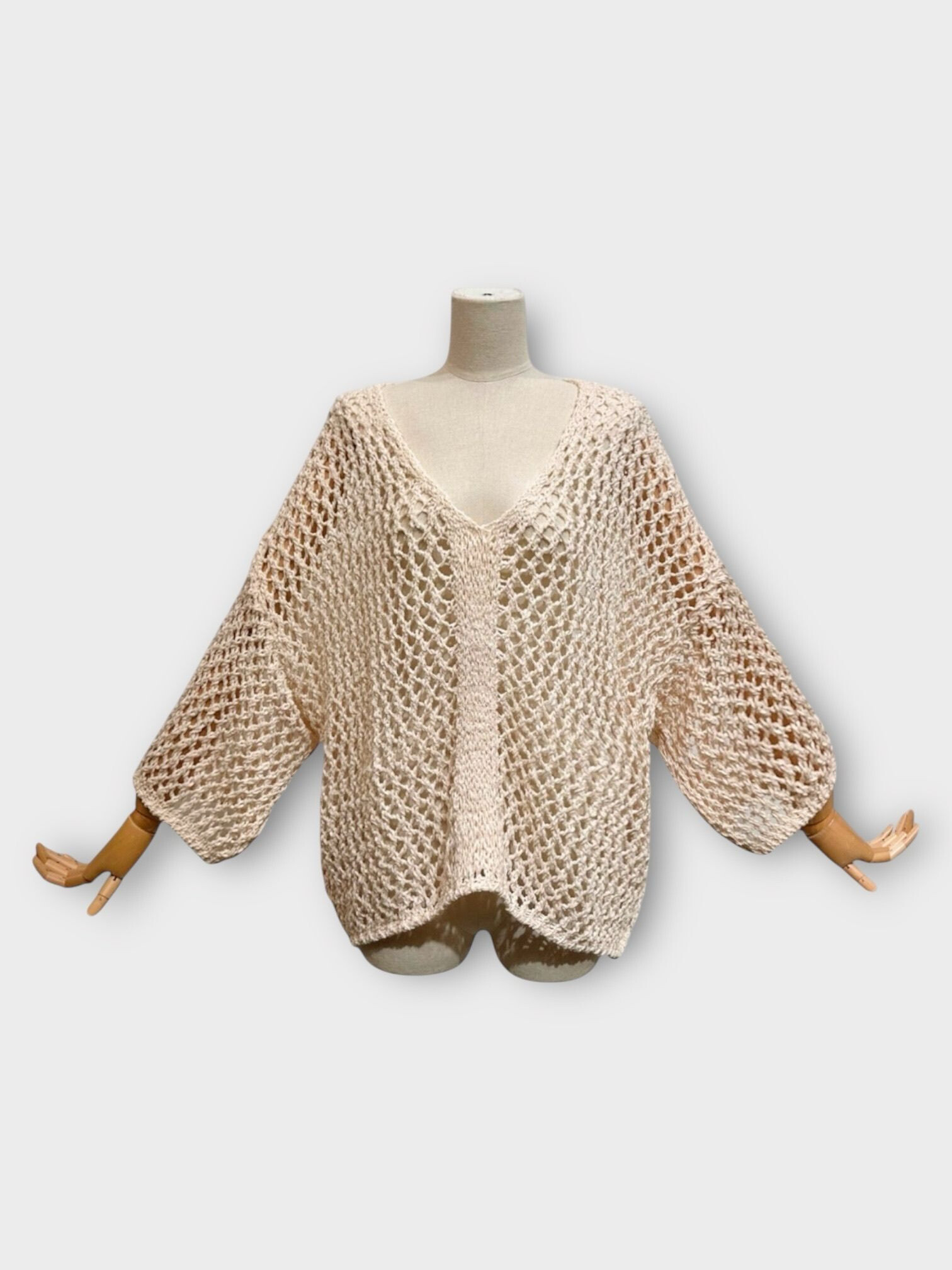 Großhändler LAFÉEROSE - Sehr weicher Baumwollhäkchen Pullover lose und ausgestellte übergroße Bohemian