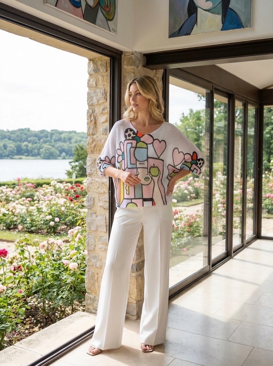 Grossista LAFÉEROSE - Top - all'uncinetto tale v -Ceck V ha arte colorata in viscosa casual oversize