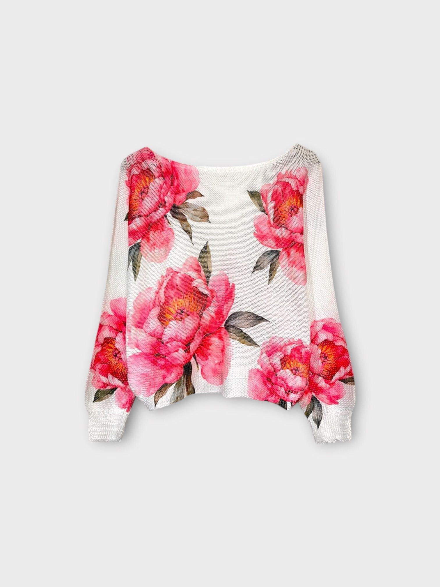 Mayorista LAFÉEROSE - Top - Crochet Sweater tiene un estampado de flores de color en mangas viscosas acampanadas 3/4