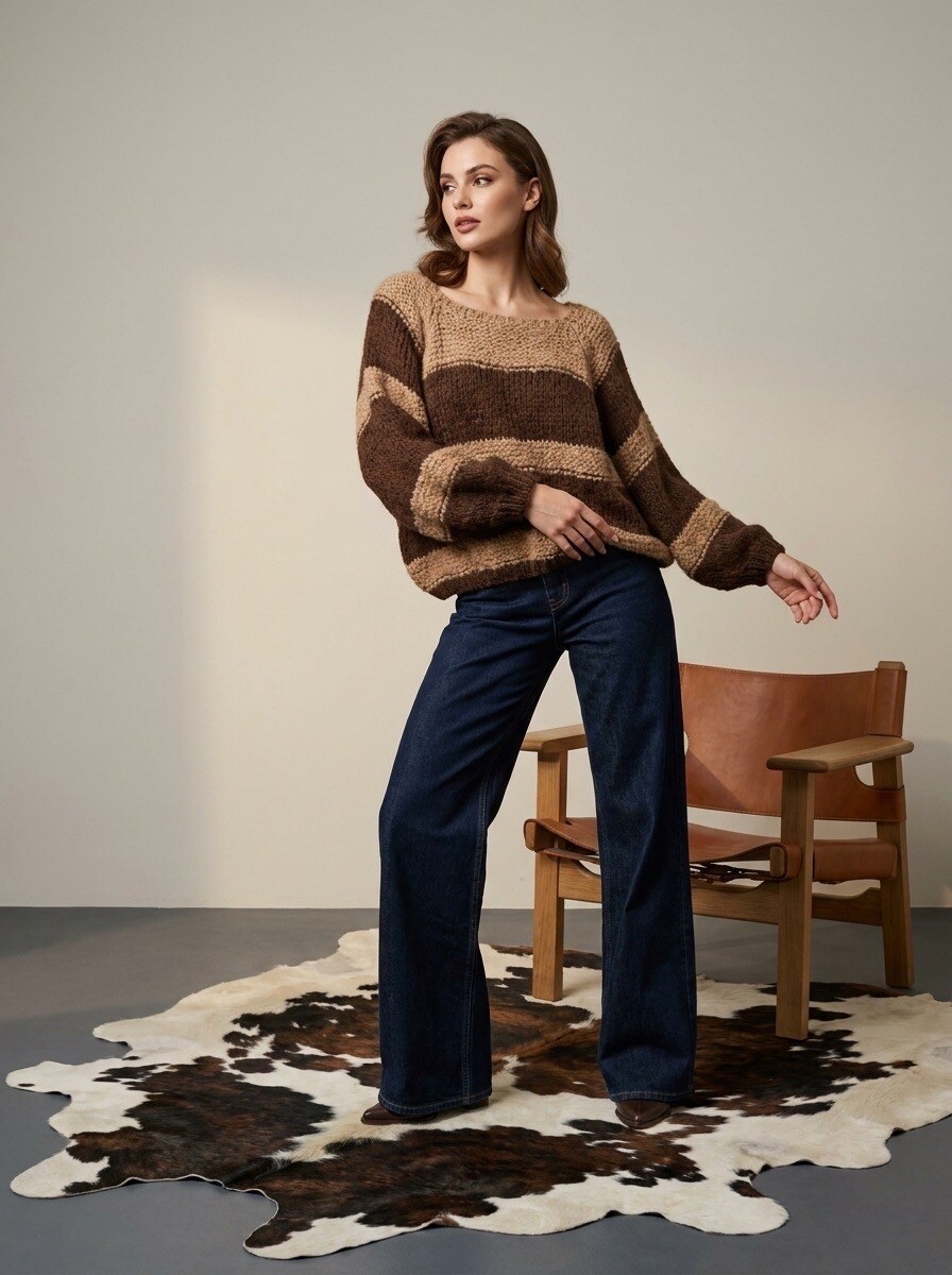 Grossiste LAFÉEROSE - PULL TOP EN LAINE À RAYURES COL BATEAU BARDOT NEW TENDANCE HIVER AUTOMNE