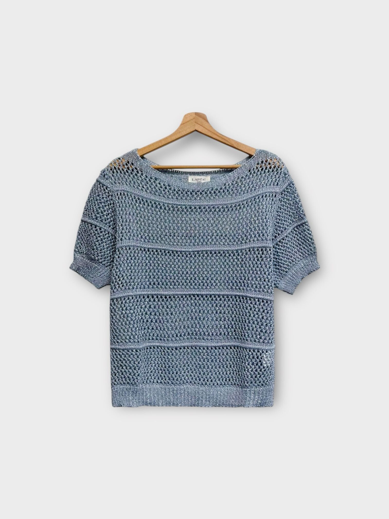 Wholesaler LAFÉEROSE - Top sweater in soft crochet in viscose sparkling chic and bohemian short sleeves