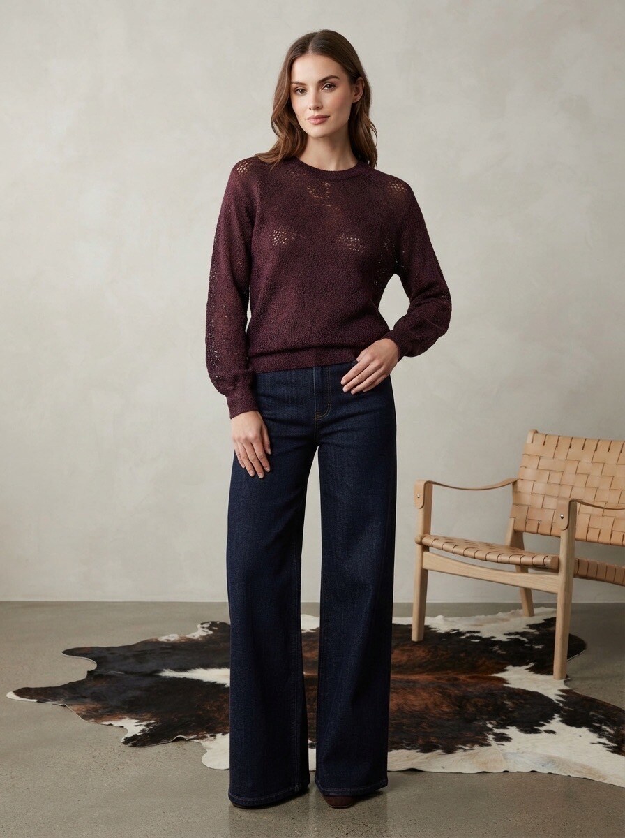 Großhändler LAFÉEROSE - Lochmuster-Pullover aus Kid-Mohair (Rundhalsausschnitt, lange Ärmel)
