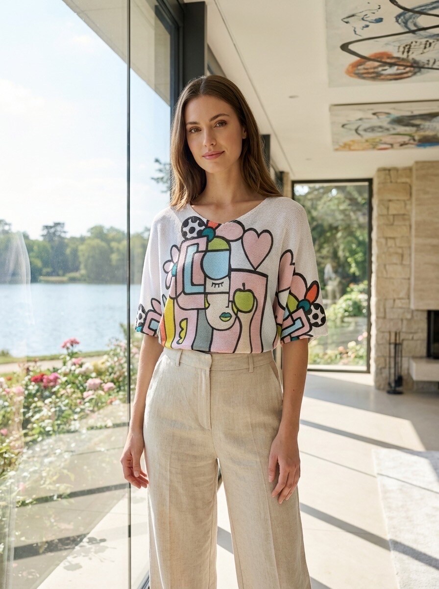 Großhändler LAFÉEROSE - Top - Häkeln solcher V -Neck V hat Kunst in übergroßer Freizeitviskose farbig gefärbt