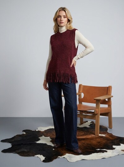 Grossista LAFÉEROSE - Maglione con frange senza maniche morbide nel 40% di Mohair e 10% lana Grossista LAFÉEROSE - Maglione con frange senza maniche morbide nel 40% di Mohair e 10% lana