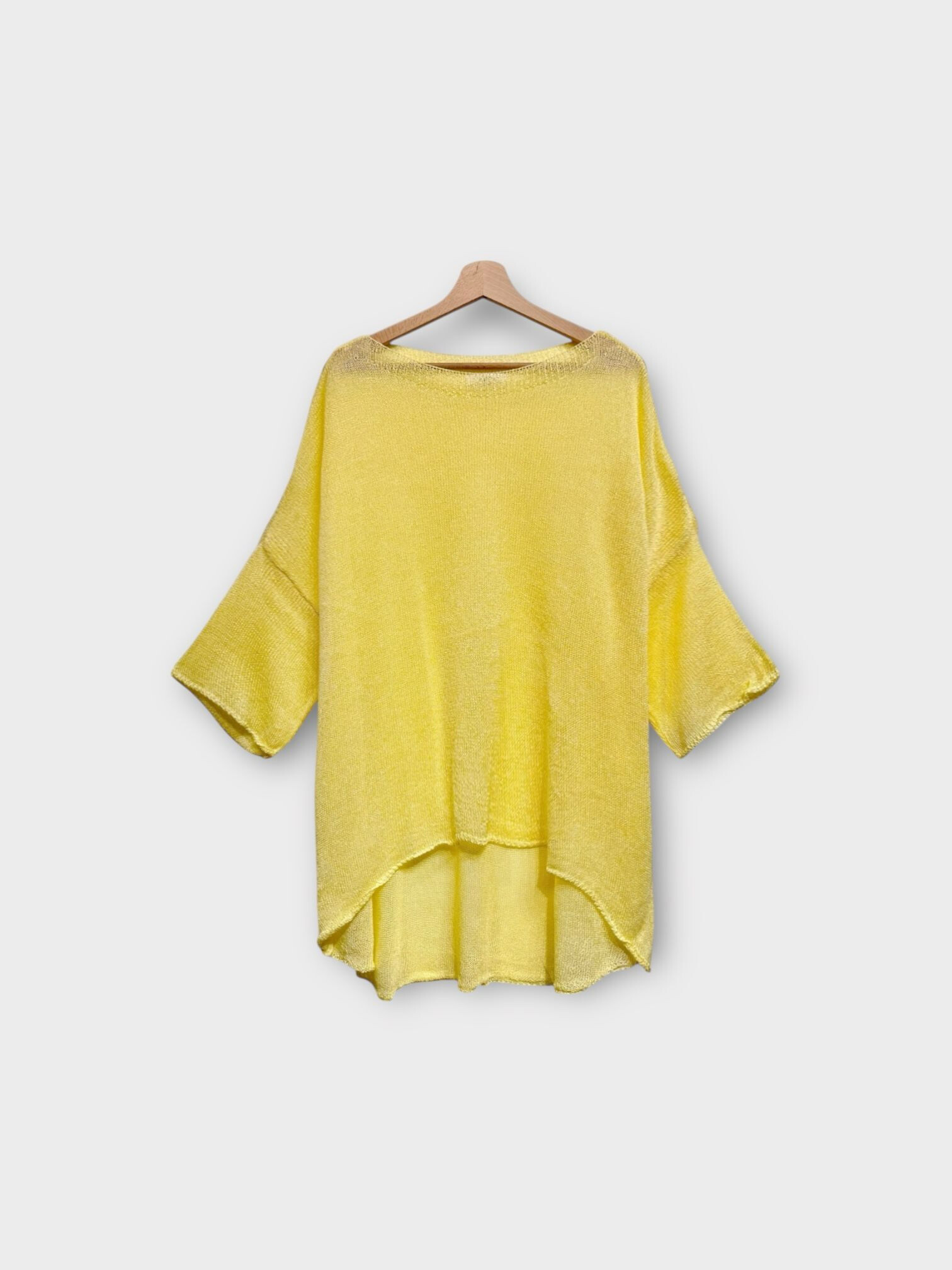 Grossiste LAFÉEROSE - Pull Tunique fluide uni oversize col rond bateau manches 3/4 évasées - basic