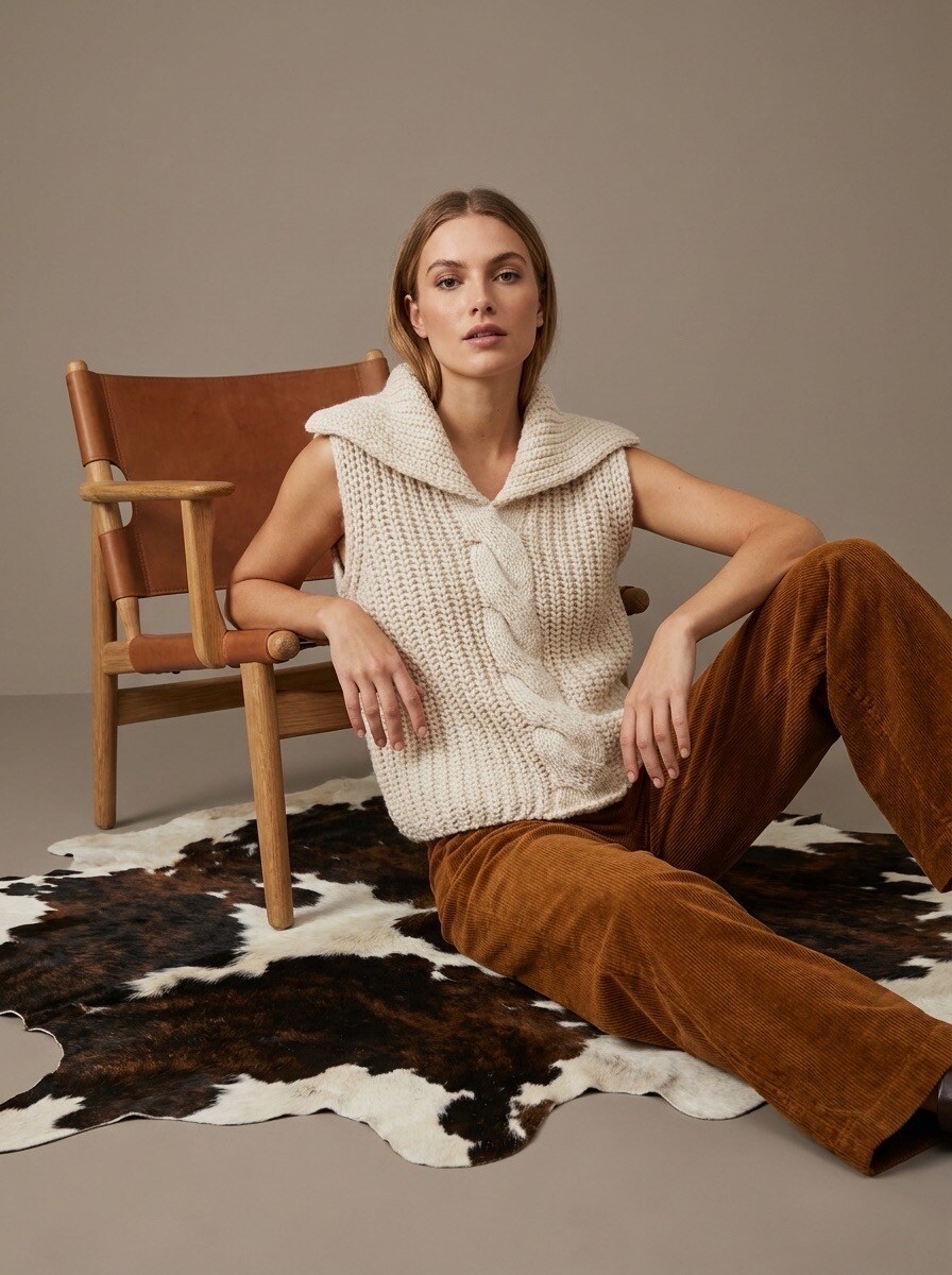 Grossiste LAFÉEROSE - Pull en maille en laine torsadé et col très large