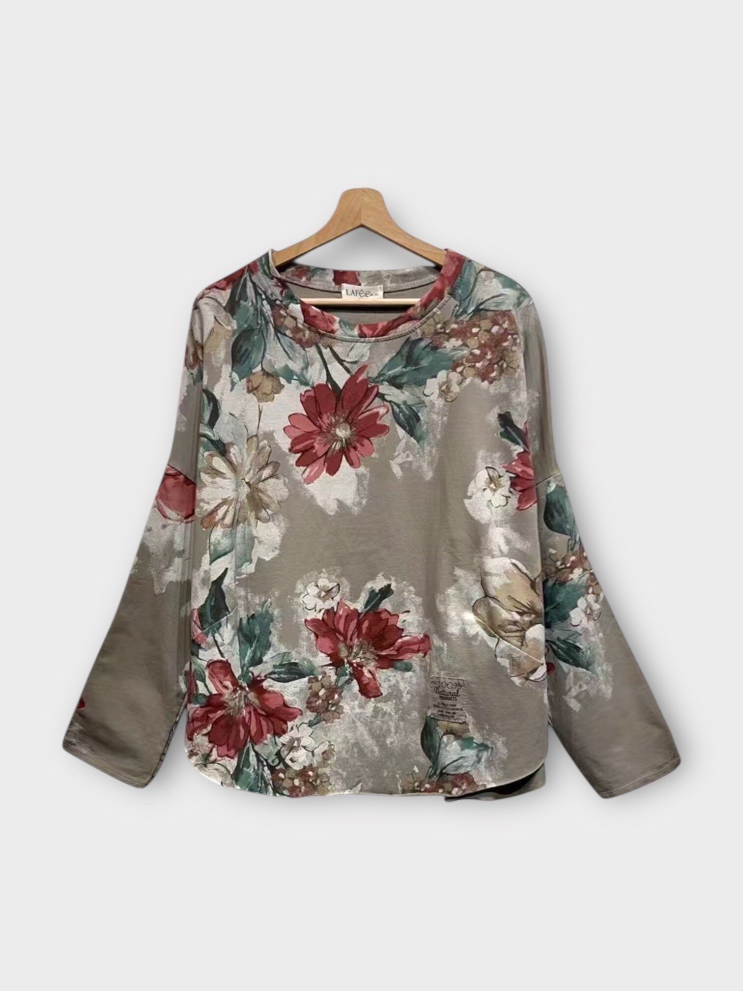 Grossiste LAFÉEROSE - Pull imprimé fleurs en coton col rond manches longues