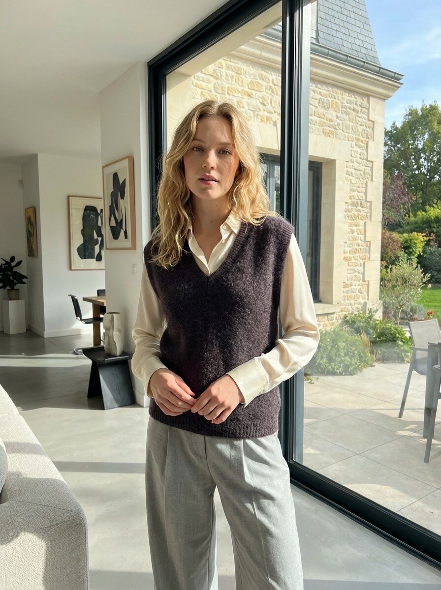 Grossiste LAFÉEROSE - Pull en alpaga très doux sans manches léger col V