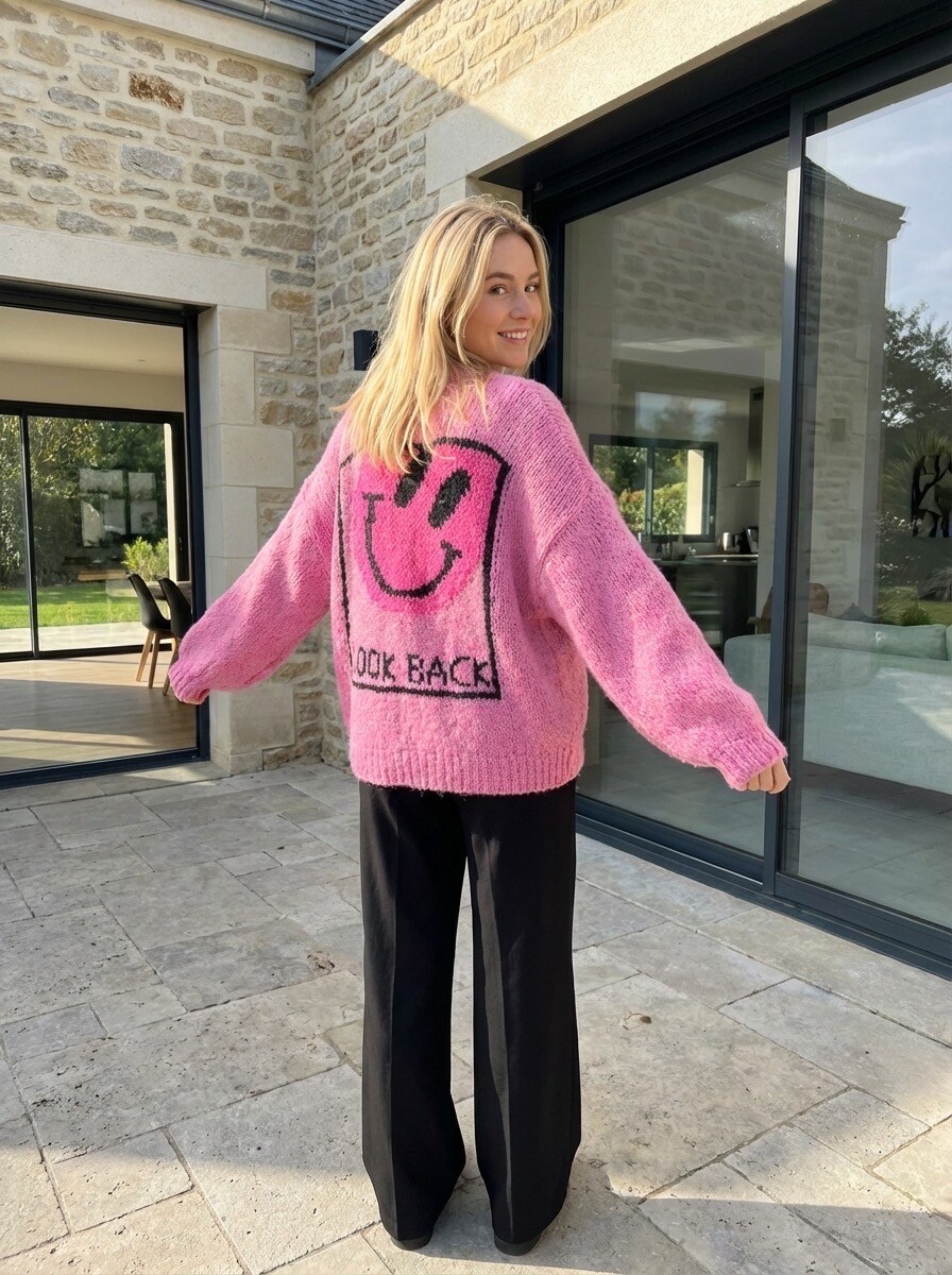 Mayorista LAFÉEROSE - Suéter de lana suave con estampado sonriente y colección redonda
