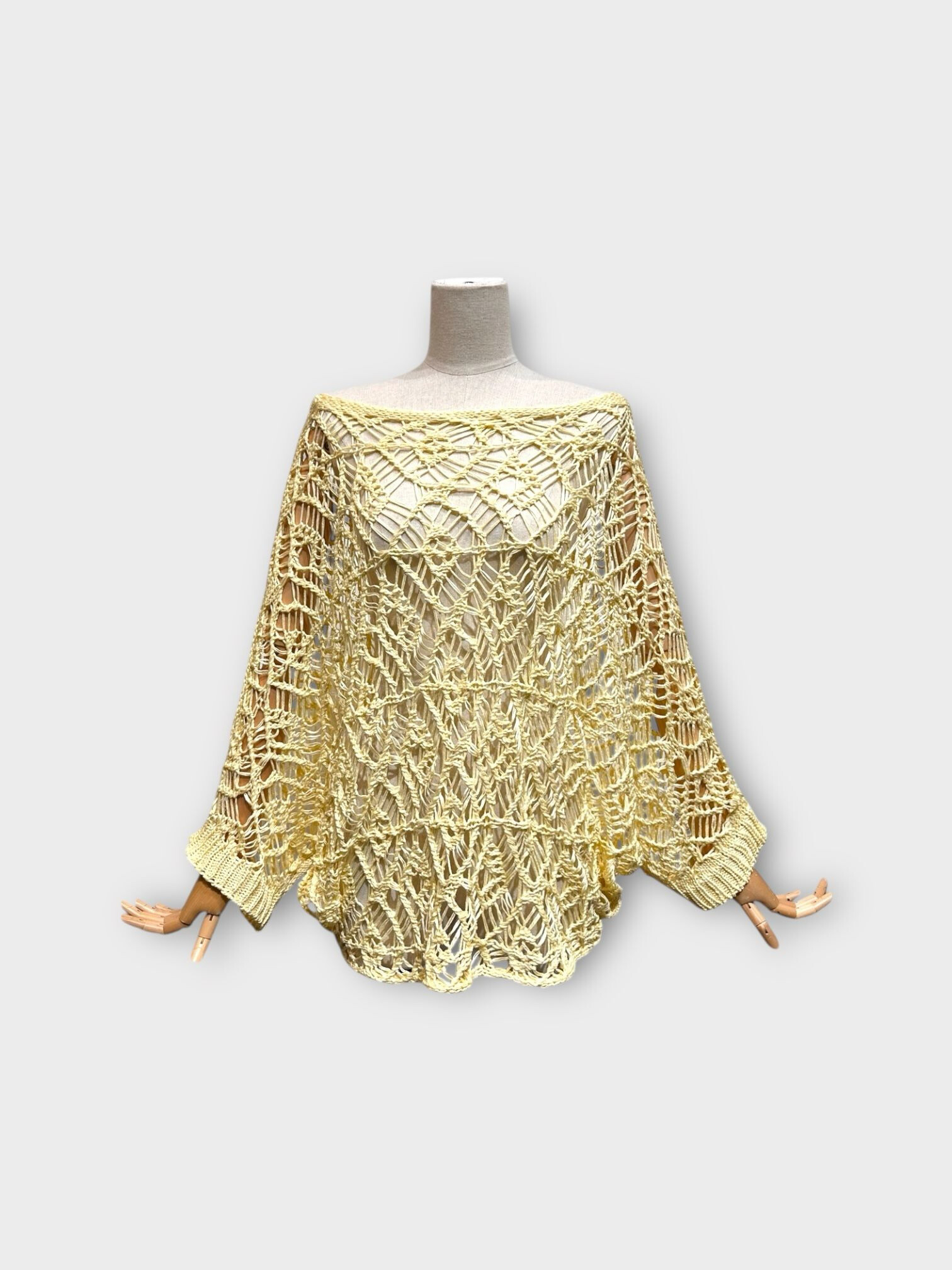 Grossiste LAFÉEROSE - Haut Pull en crochet en coton col rond bateau, ample et évasée style bohème