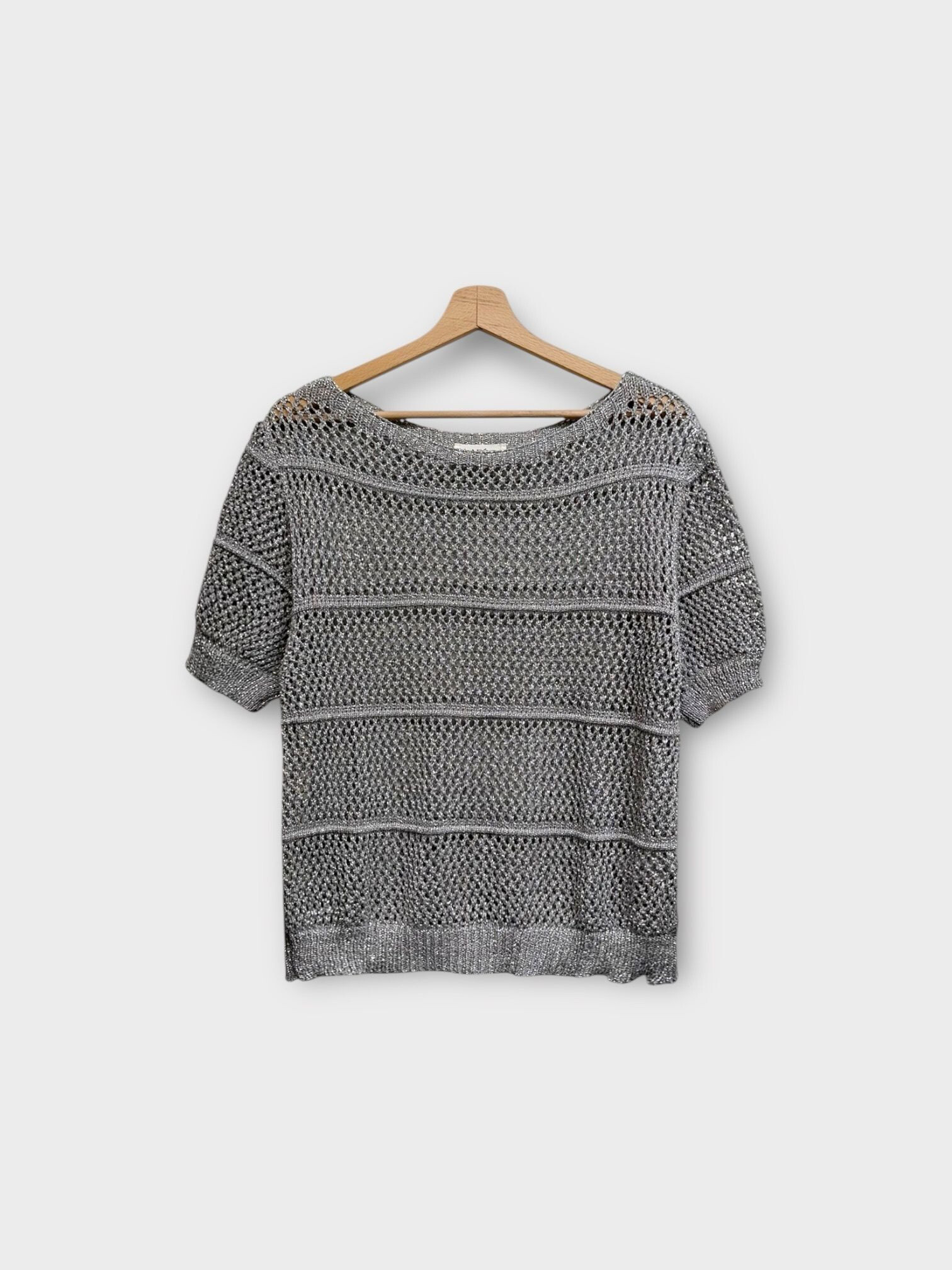 Wholesaler LAFÉEROSE - Top sweater in soft crochet in viscose sparkling chic and bohemian short sleeves
